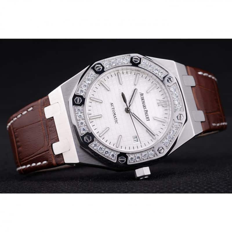 Audemars Piguet Royal Oak Replica Watch, Automatic Movement, White Dial, Brushed Steel Case