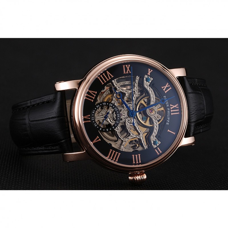 Patek Philippe Grand Complications Replica Watch Kinetic Auto Black Dial Leather Band Men's 1453809