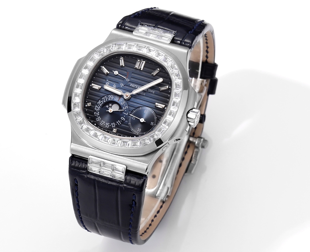 Nautilus 40mm 5724 Dia SS Blue/Stk PPF on Leather Strap A240 Super Clone