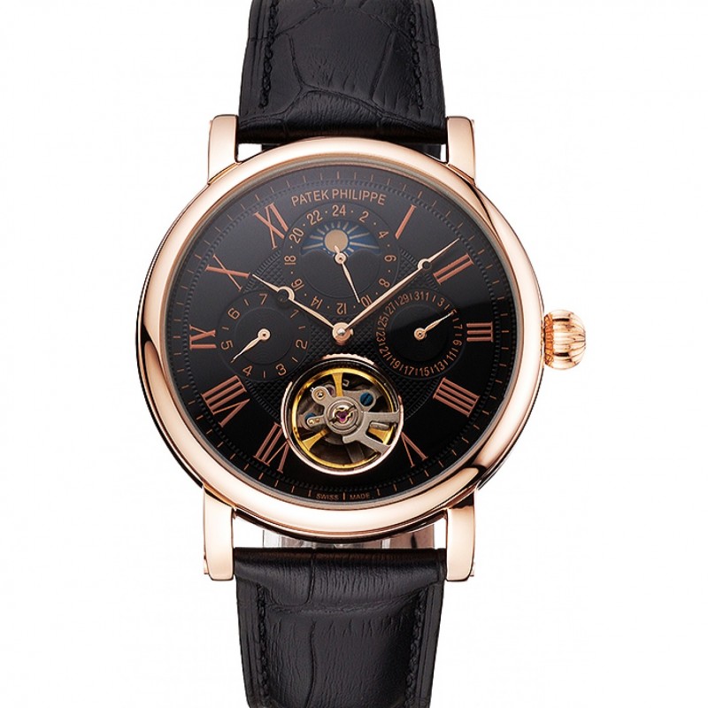 Patek Philippe Grand Complications Replica Watch, Automatic Movement, 18k Rose-Gold Plated, Black
