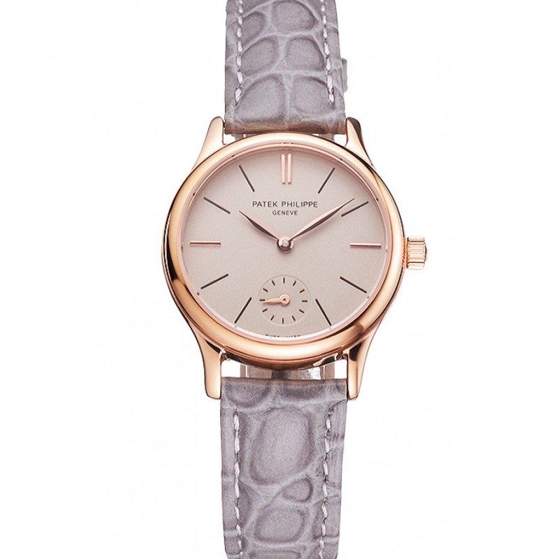Patek Philippe Calatrava Replica Watch, Quartz, 18k Rose-Gold Plated, Grey Silver Dial, Women's