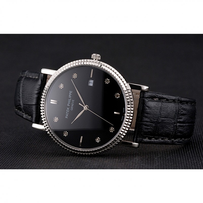 Patek Philippe Calatrava Replica Watch, Quartz Movement, Polished Stainless Steel, Black Dial