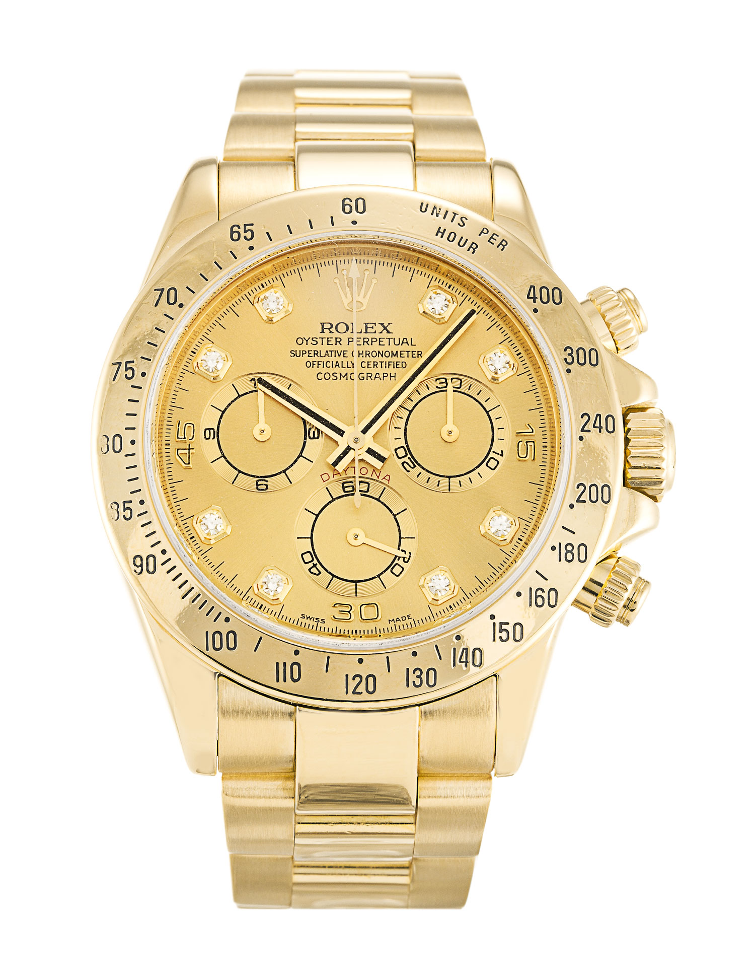 Rolex Daytona 116528 - Automatic - 40MM Yellow Gold - Champagne Diamond Dial Replica Watch