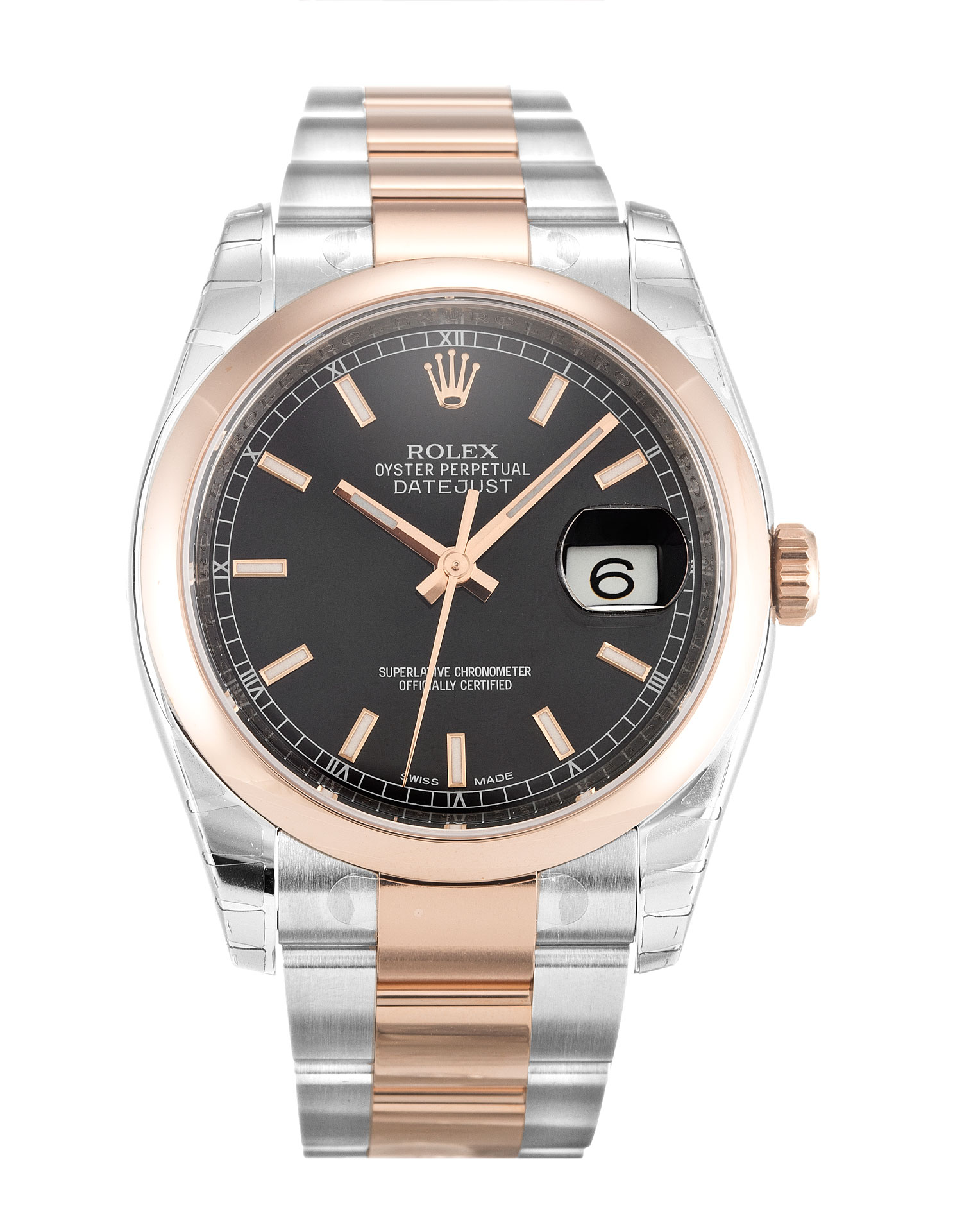 Rolex Datejust 116201 Replica Watch, Mens, Automatic Movement, 36mm Steel & Rose Gold Case, Baton