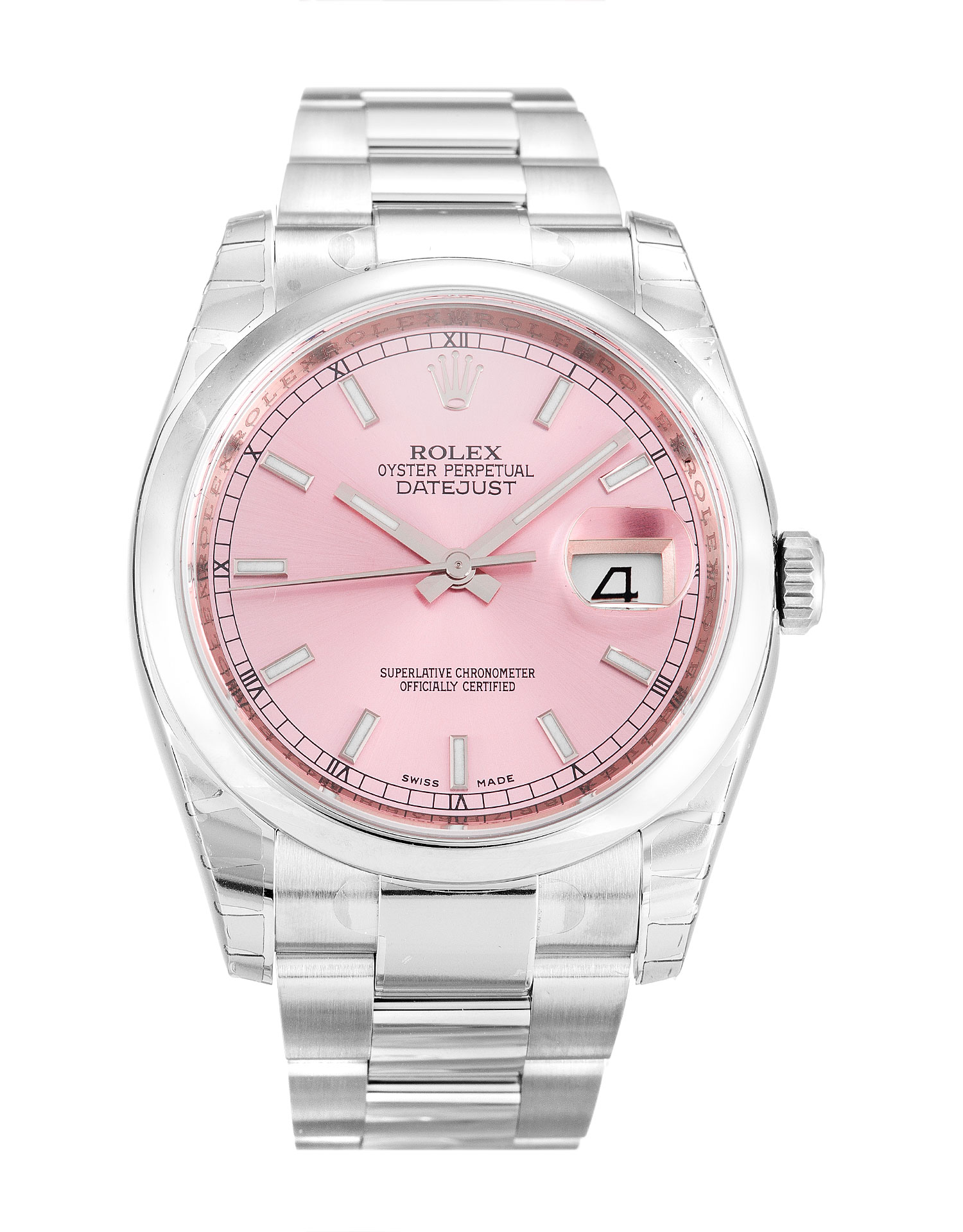 Rolex Datejust 116200 Replica Watch, Mens Automatic, 36mm Steel Case, Pink Baton Dial, Water
