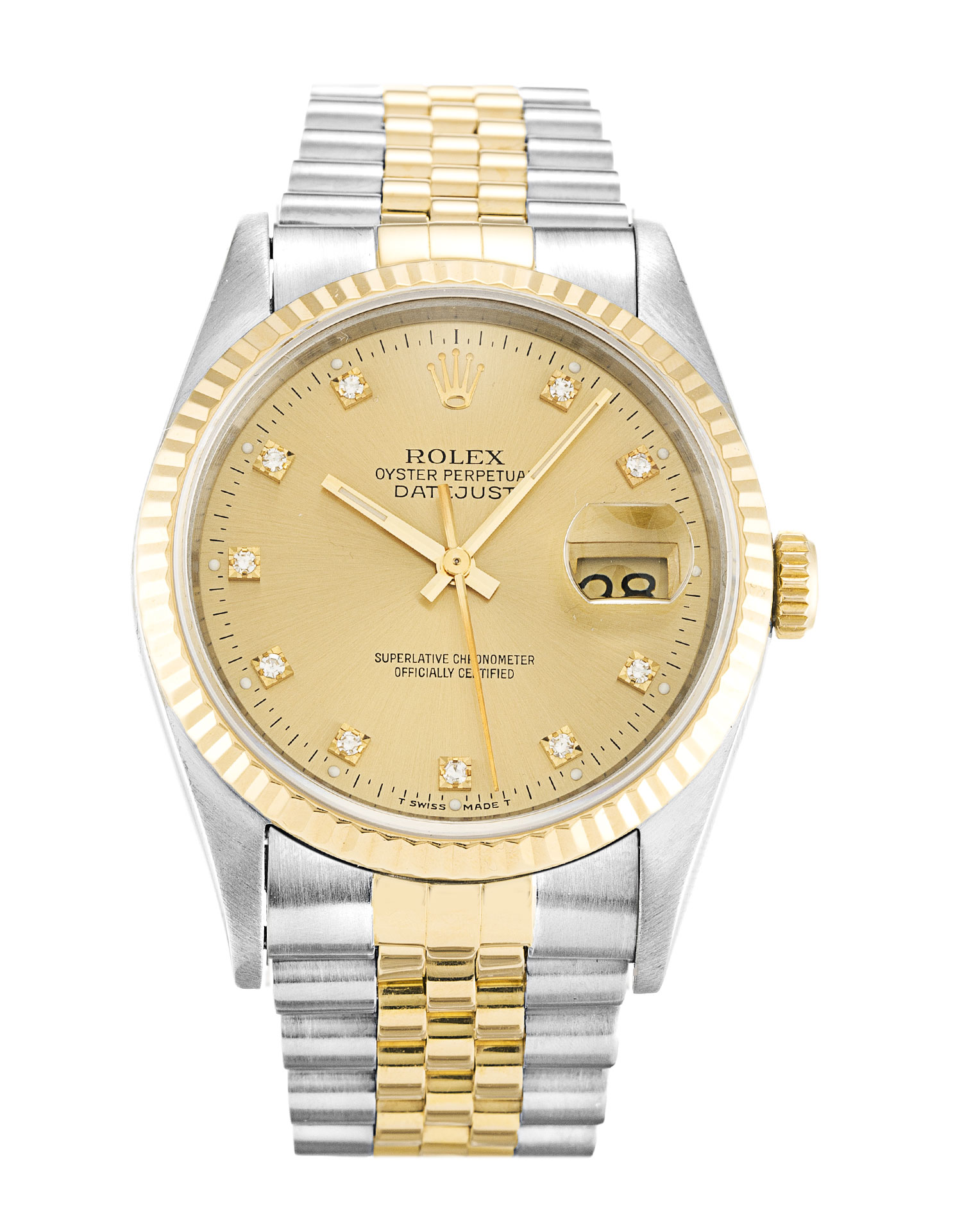 Rolex Datejust 16233 Diamonds Replica Watch, Automatic, 36MM Steel/Yellow Gold Case, Champagne