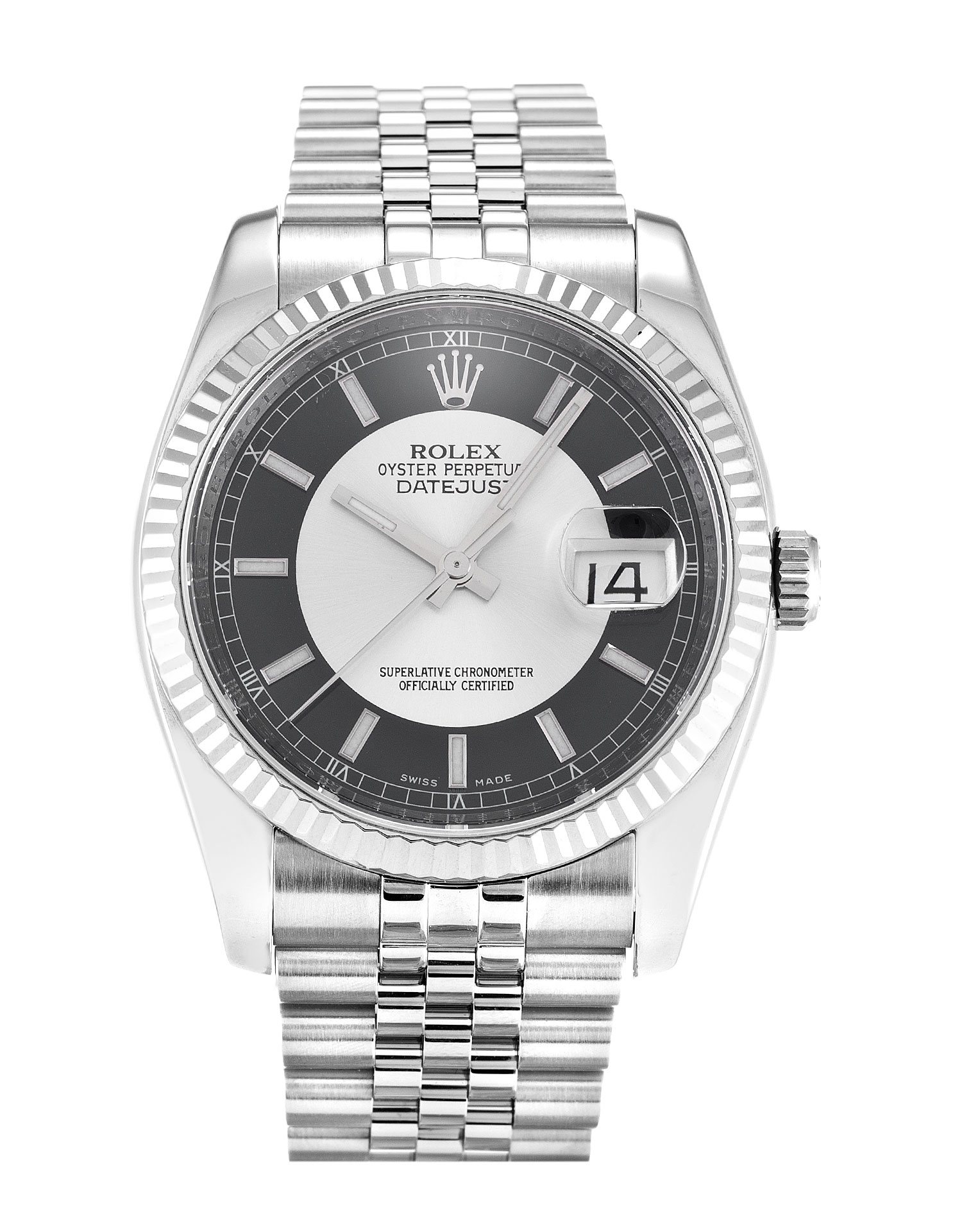 Rolex Datejust 116234 Automatic Watch, 36MM Steel & White Gold Case, Baton Dial, Mens, Water