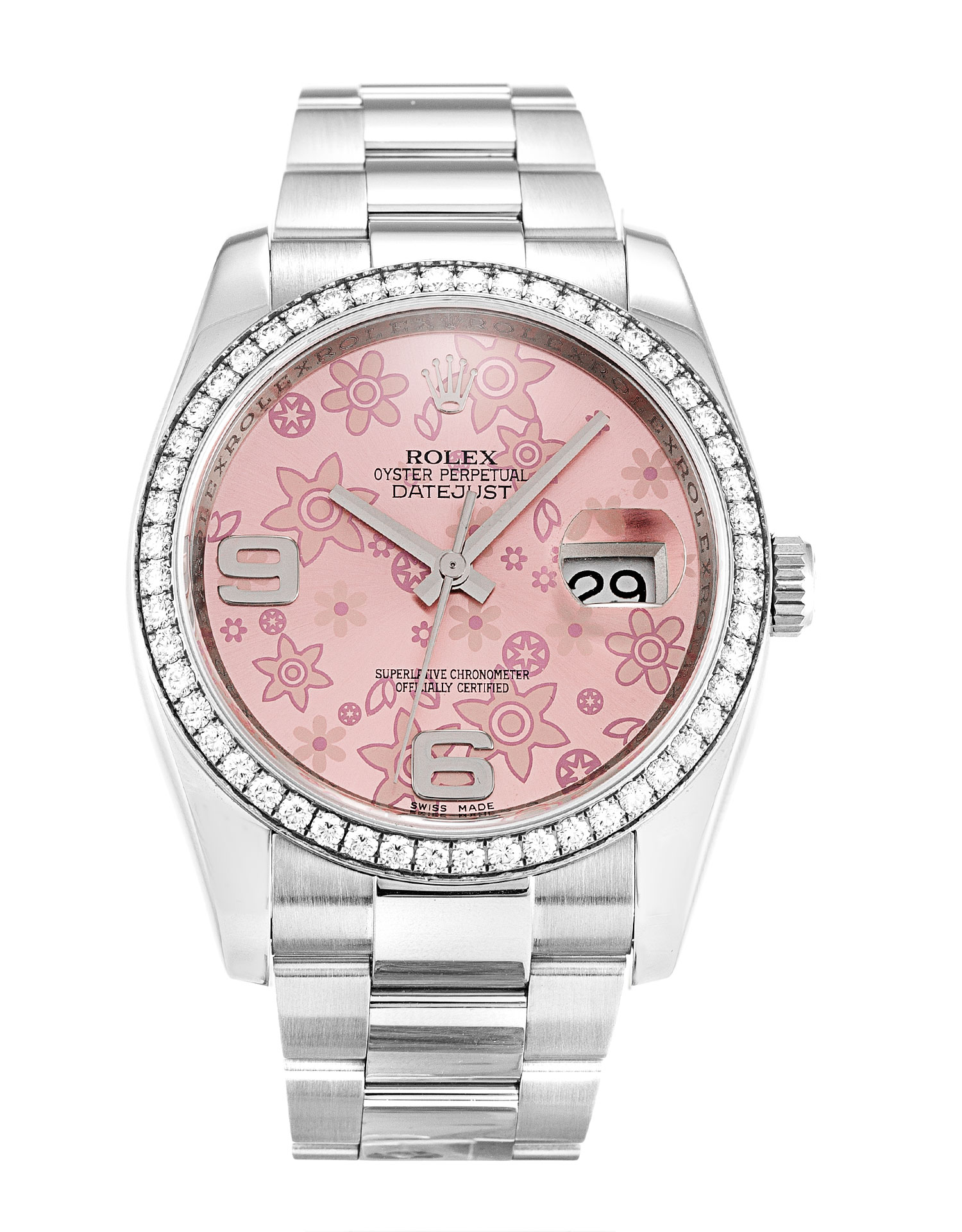Rolex Datejust 116244 - Ladies Automatic - 36mm Steel & White Gold - Floral Arabic Dial Watch