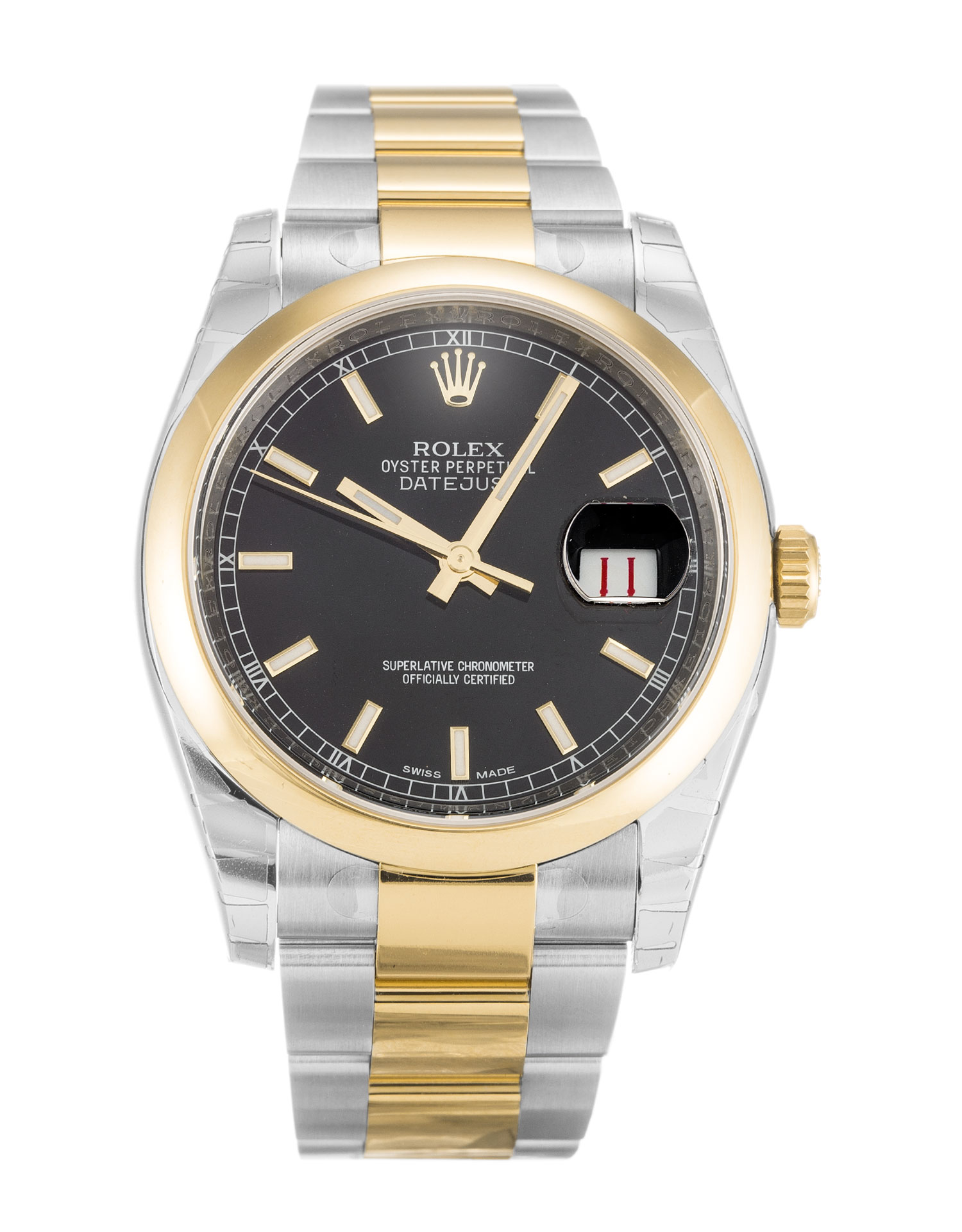Rolex Datejust 116203 Automatic Black Baton - 36mm Gold - Men's Watch - Replica Watch