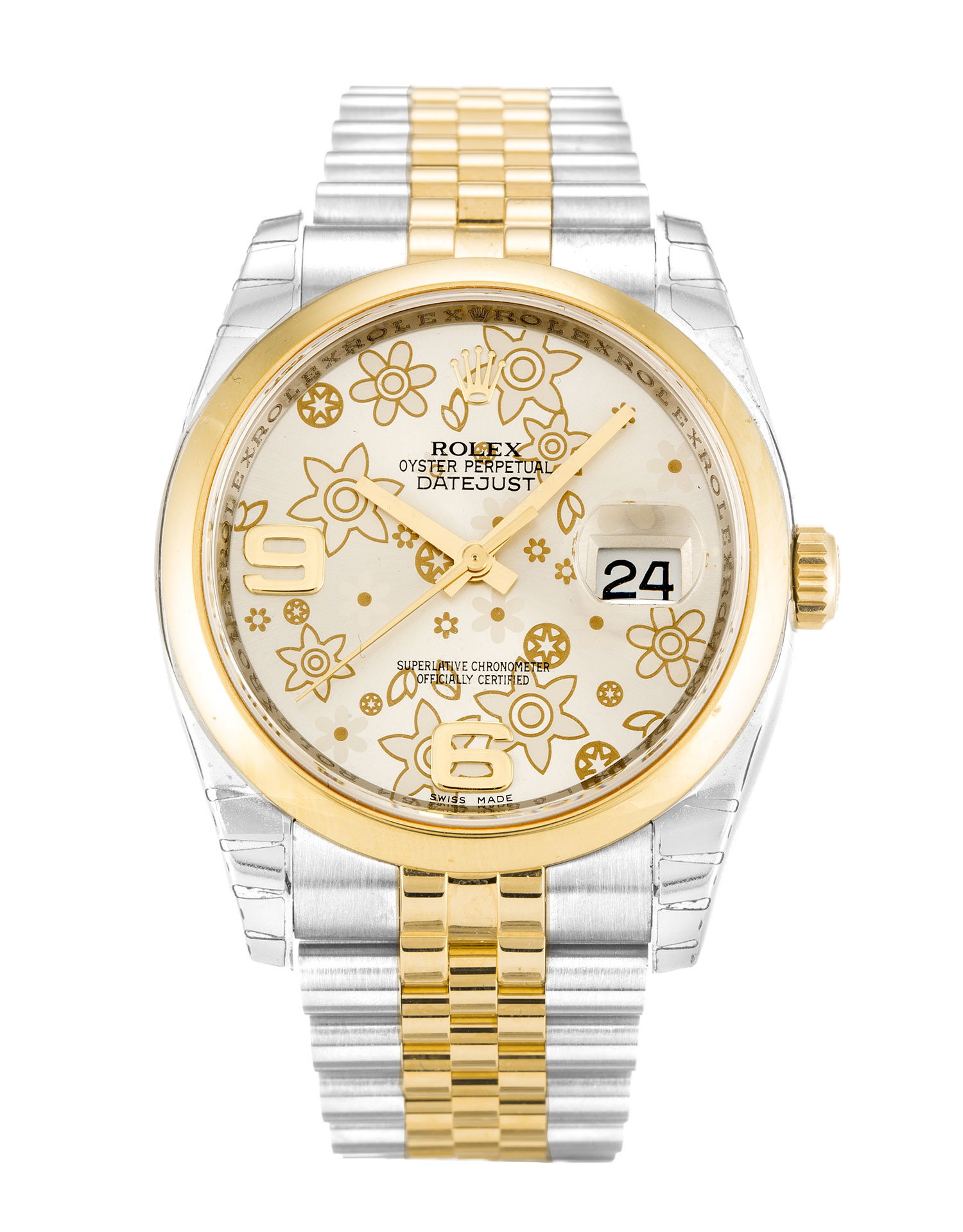 Rolex Datejust 116203 Replica Watch Automatic 36mm Steel & Yellow Gold Case Silver Floral Arabic