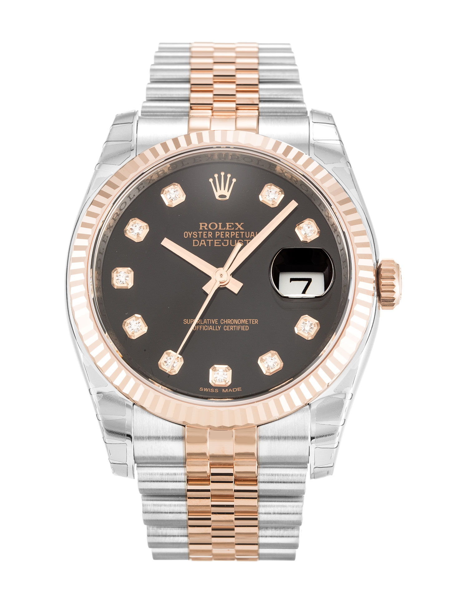Rolex Datejust 116231 Mens Automatic 36MM Steel & Rose Gold Case Black Diamond Dial Replica Watch