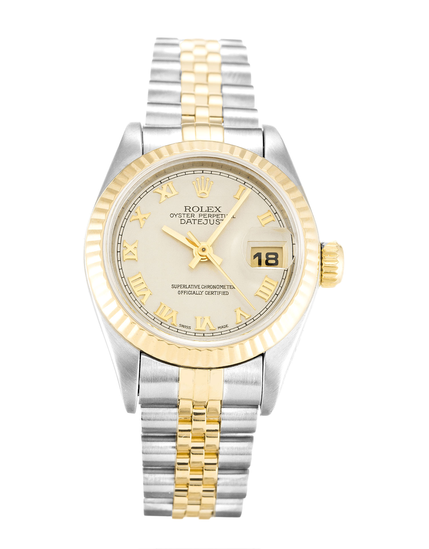 Rolex Datejust Lady 69173 Automatic Ivory Pyramid Roman Numeral Steel Case & Yellow Goldvbracelet