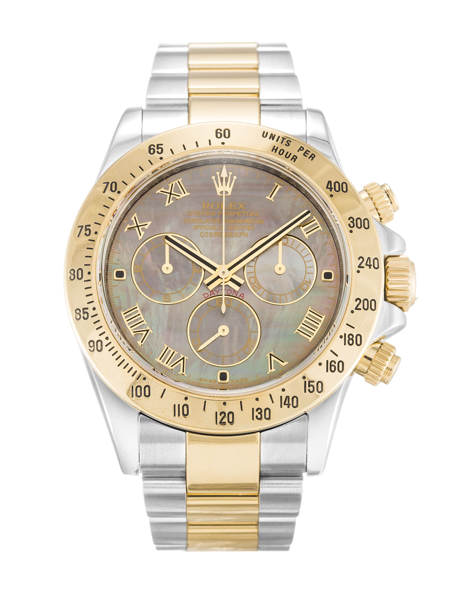 Rolex Daytona 116523 Automatic Mens Watch, Mother of Pearl Dial, 40mm Steel & Yellow Gold Case