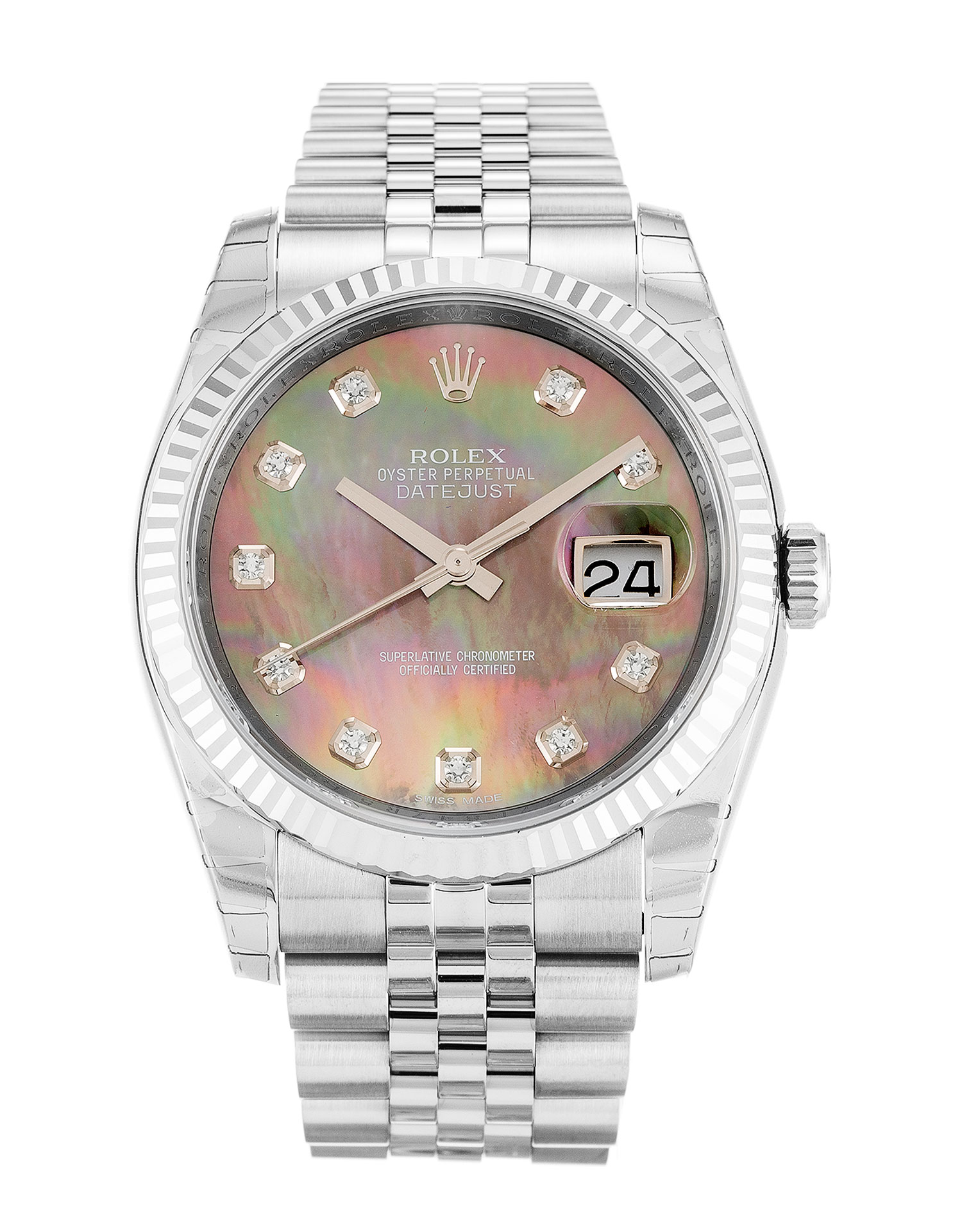 Rolex Datejust 116234 Replica, Automatic, 36mm Steel & White Gold Case, Mother of Pearl Black Dial