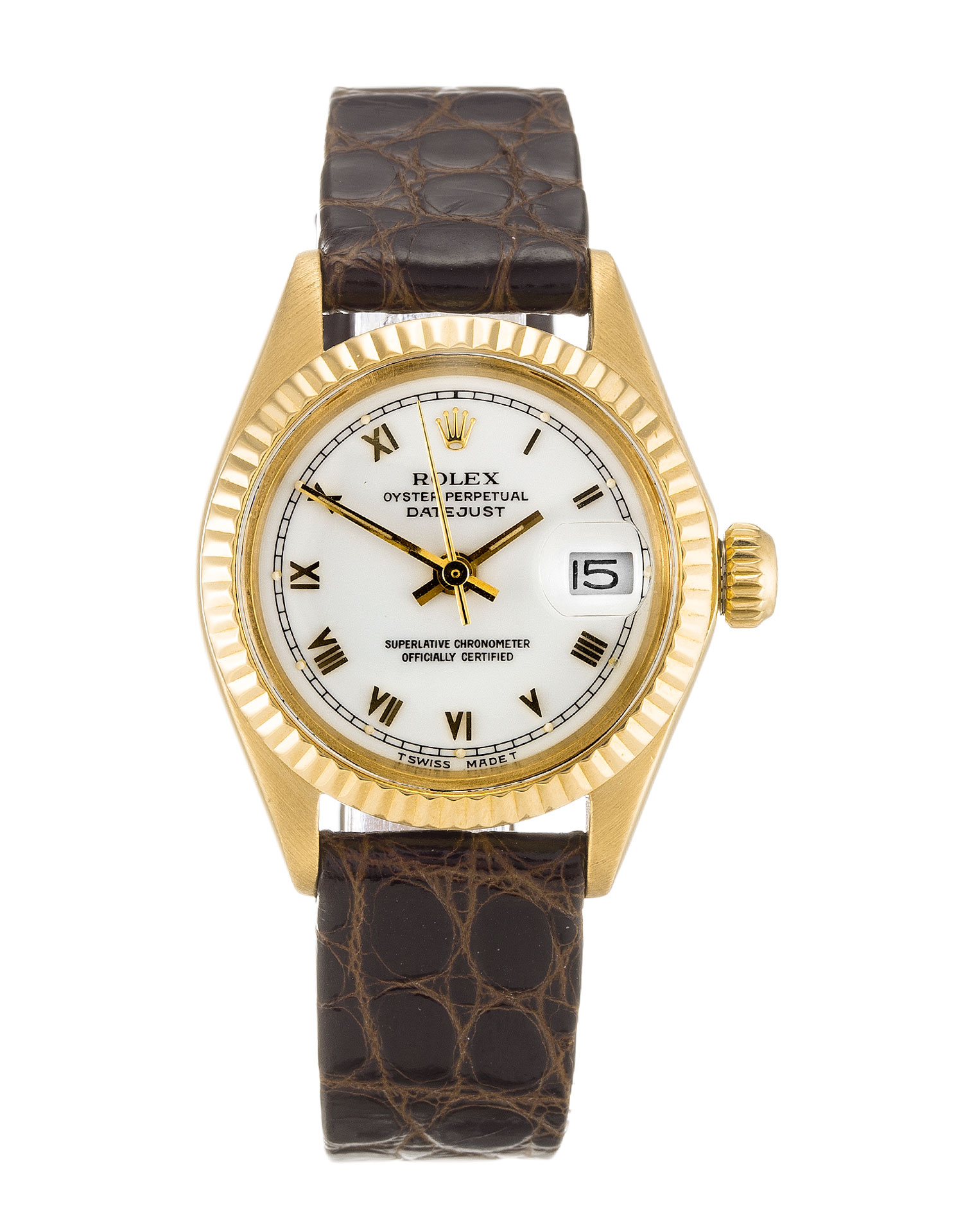 Rolex Datejust Lady 6916 Replica Watch, Automatic, 26mm Yellow Gold Case, White Roman Numeral Dial