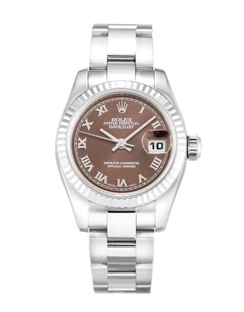 Rolex Datejust Lady 179179 - Automatic - 26MM White Gold - Bronze Roman Numeral Dial Replica Watch