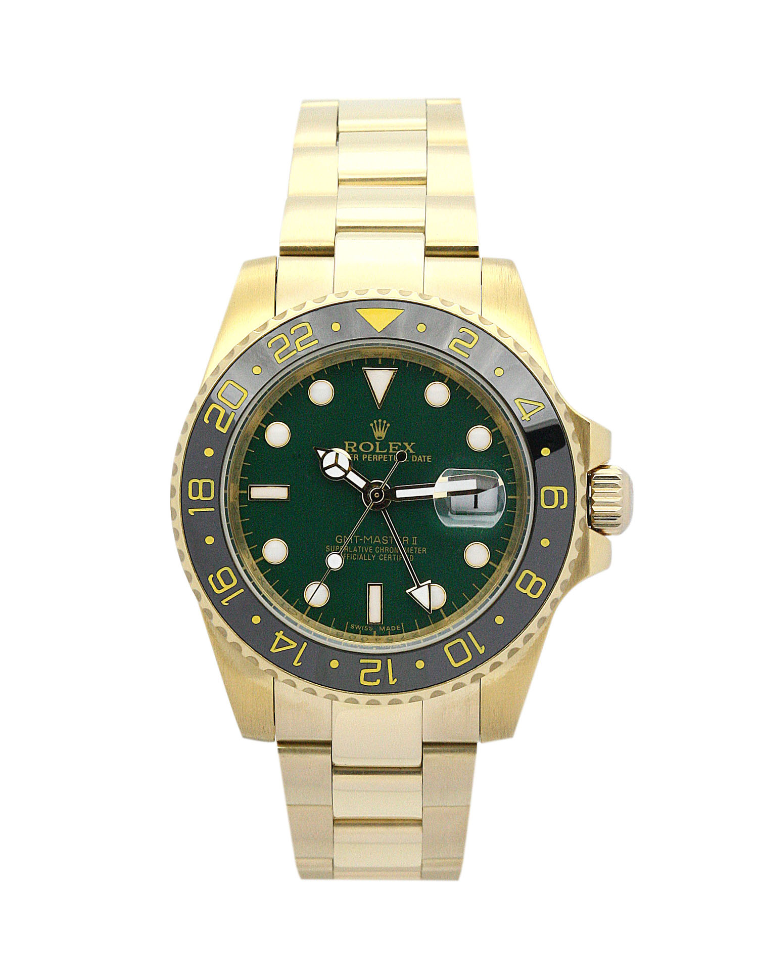 Rolex GMT Master II 116718 LN Mens Automatic 40MM Yellow Gold Baton Dial Water-Resistant Replica