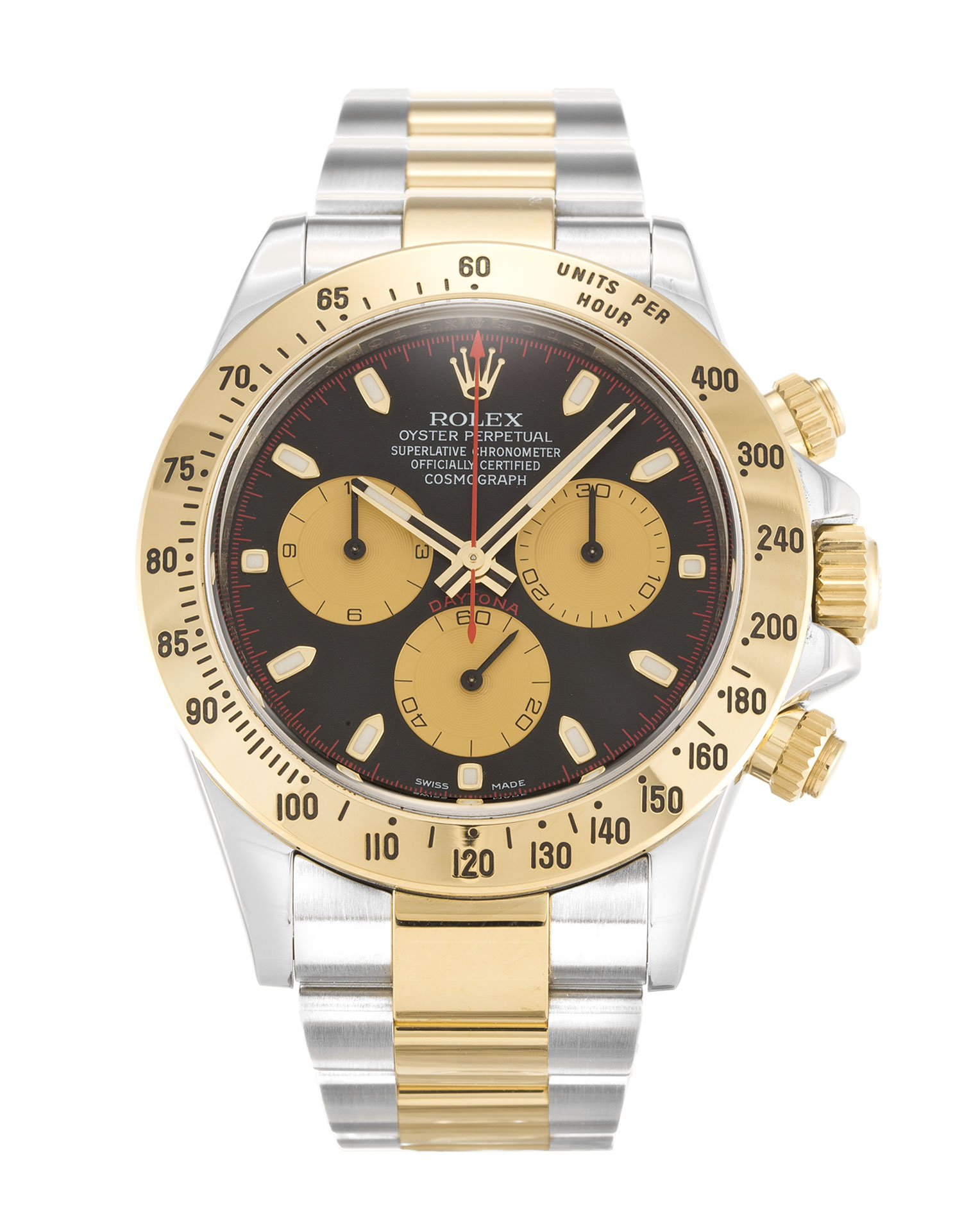-116523 - Rolex Daytona Replica Watch - Automatic - 40mm Steel & Yellow Gold Case - Black Baton