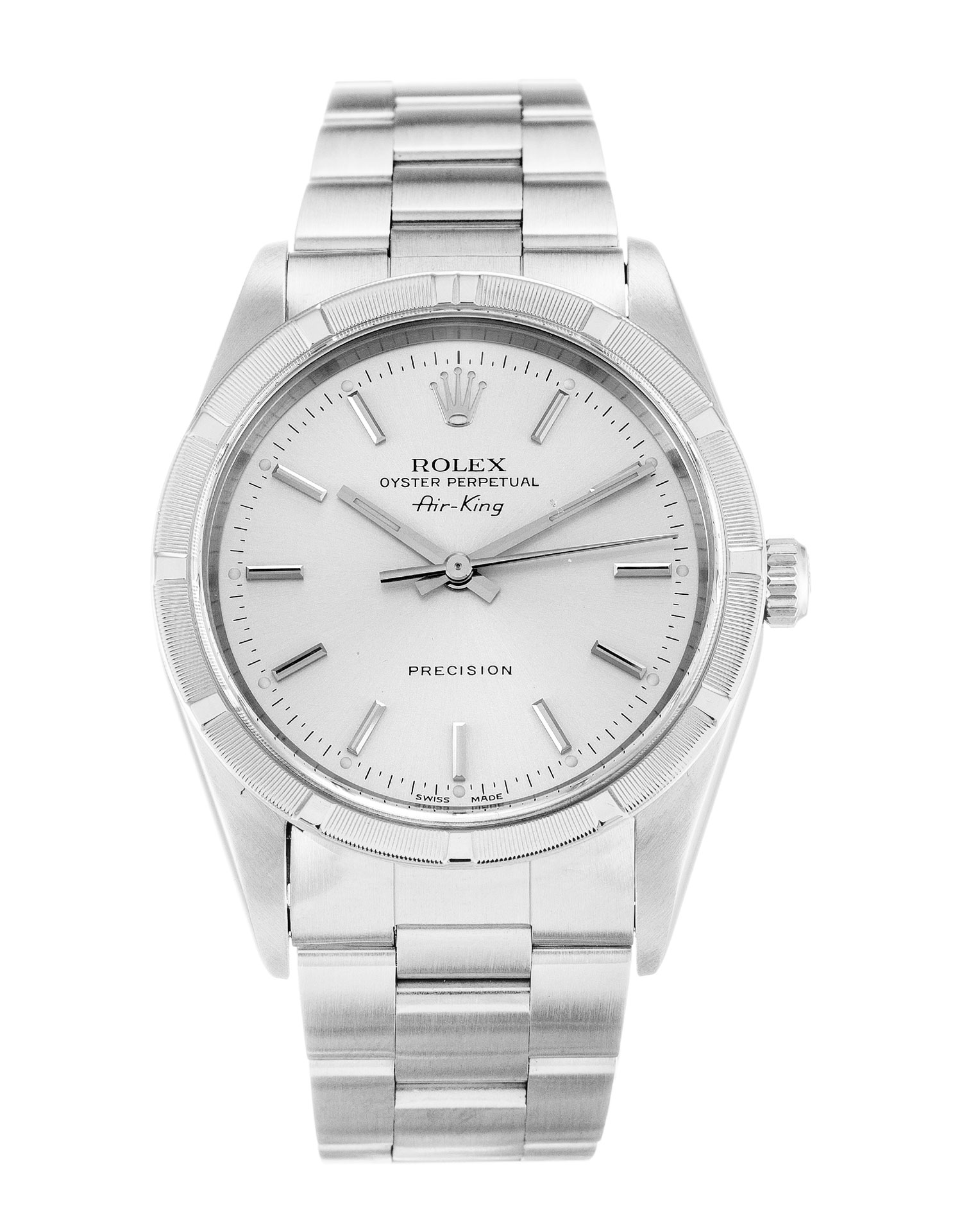 Rolex Air-King 14010M Replica Watch, Automatic, 34MM Steel Case, Silver Baton Dial, Unisex