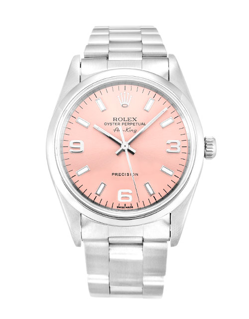 Rolex Air-King 14000 Replica Watch, Automatic, 34mm Steel Case, Pink Quarter Arabic Dial
