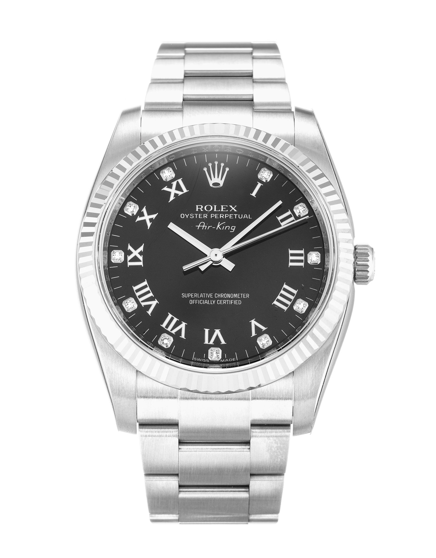 Rolex Air-King 114234 - Automatic - Black Diamond Dial - 34 MM Steel & White Gold - Replica Watch