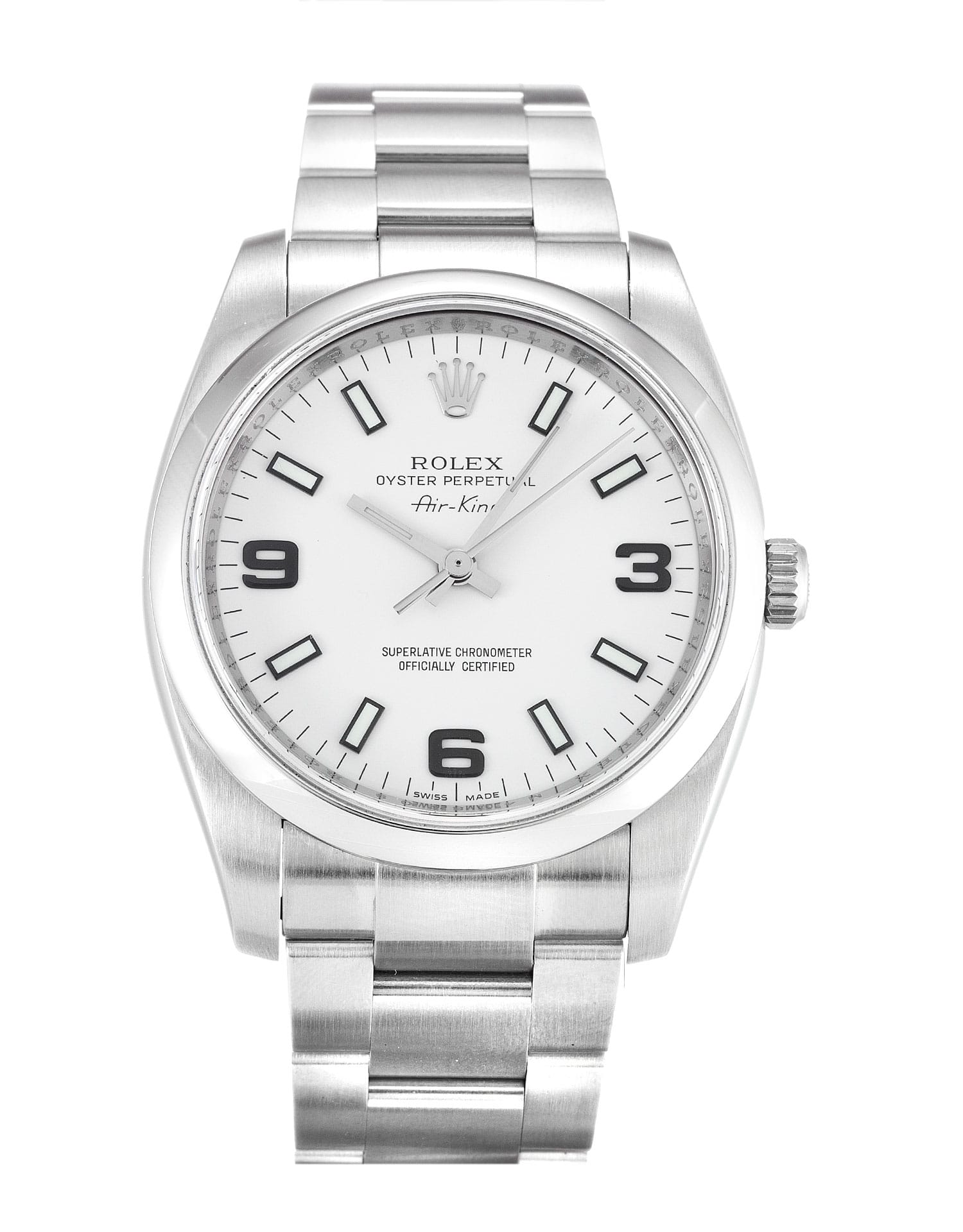 Rolex Air-King 114200 Automatic Replica Watch, Steel Case, White Dial, 34 MM, Unisex
