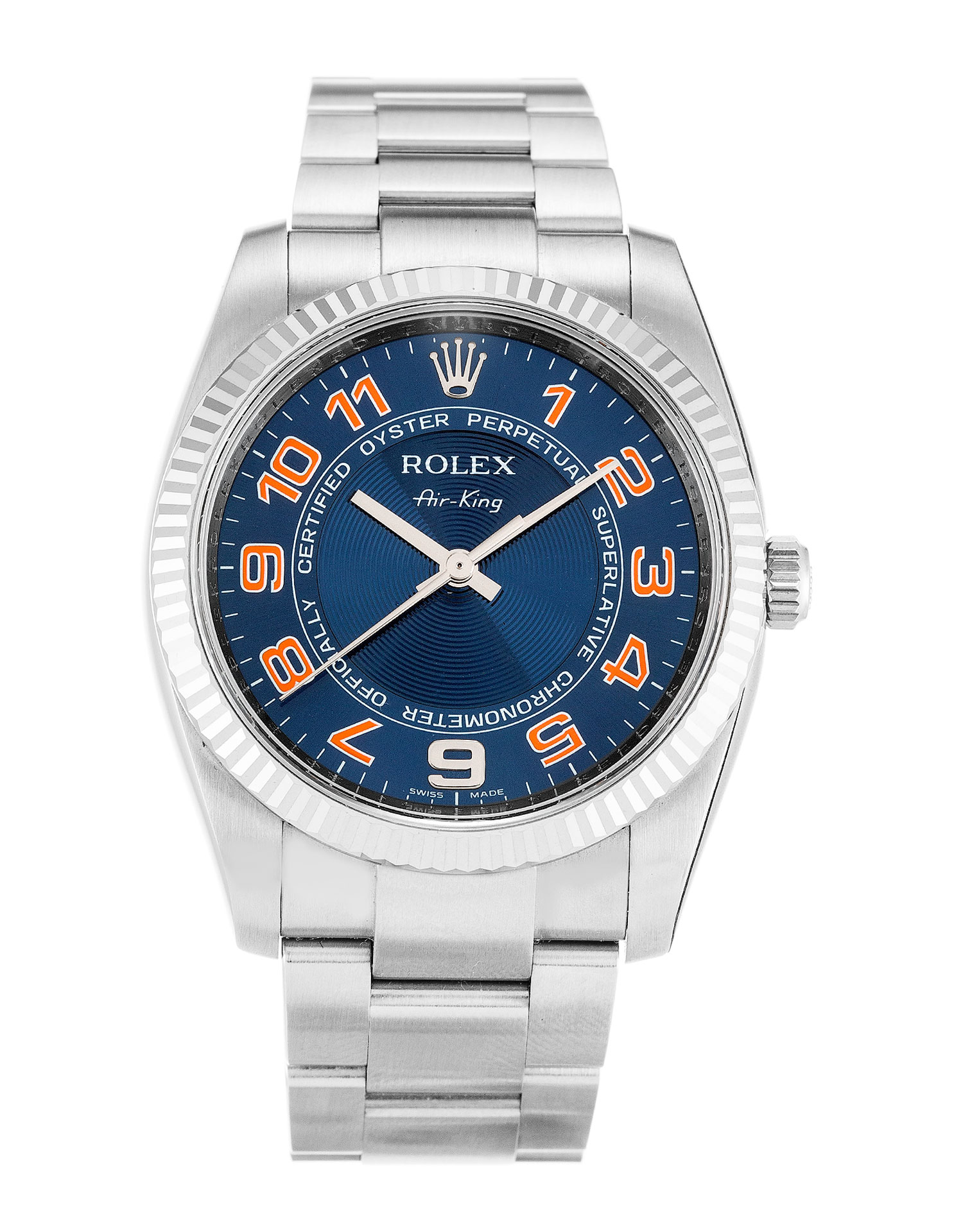 Rolex Air-King 114234 Automatic 34MM Steel & White Gold Blue Arabic Dial Replica Watch