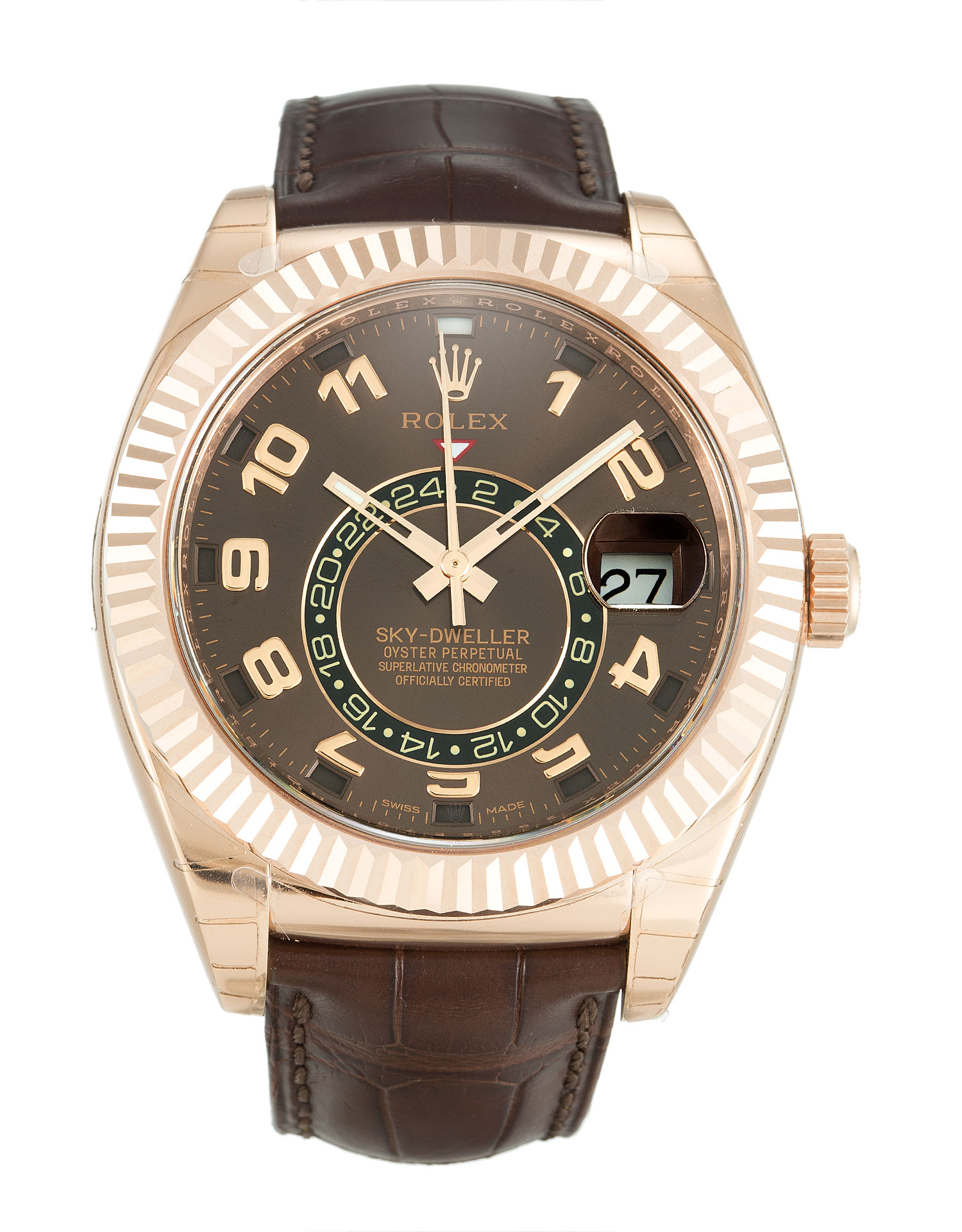 Rolex Sky-Dweller 326135 Replica Watch, Automatic, 42MM Rose Gold Case, Brown Arabic Dial