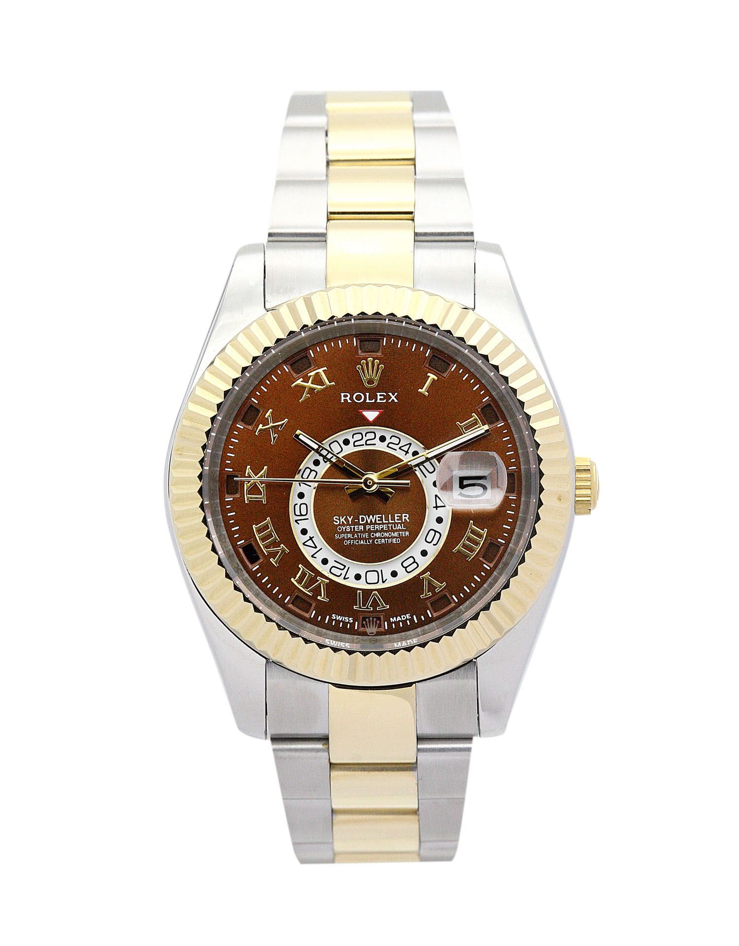 Rolex Sky-Dweller 326938 Automatic Mens Replica Watch, 42MM Yellow Gold Case & Brown Dial