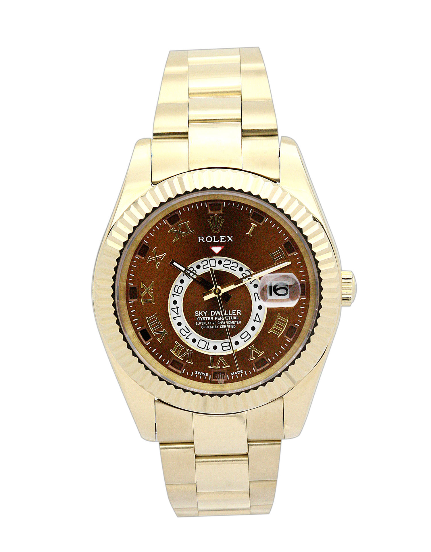 Rolex Sky-Dweller 326938 Replica Watch, Automatic Movement, 42mm Yellow Gold Case, Brown Dial