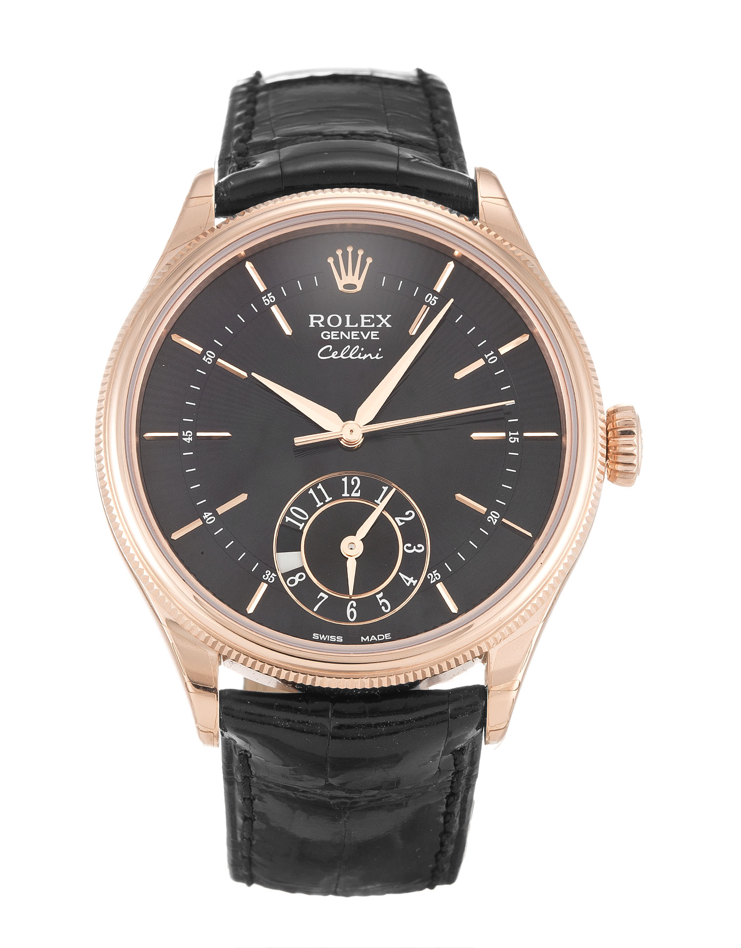 Rolex Cellini 50525 Replica Watch Automatic 39MM Rose Gold Baton Dial Alligator Strap