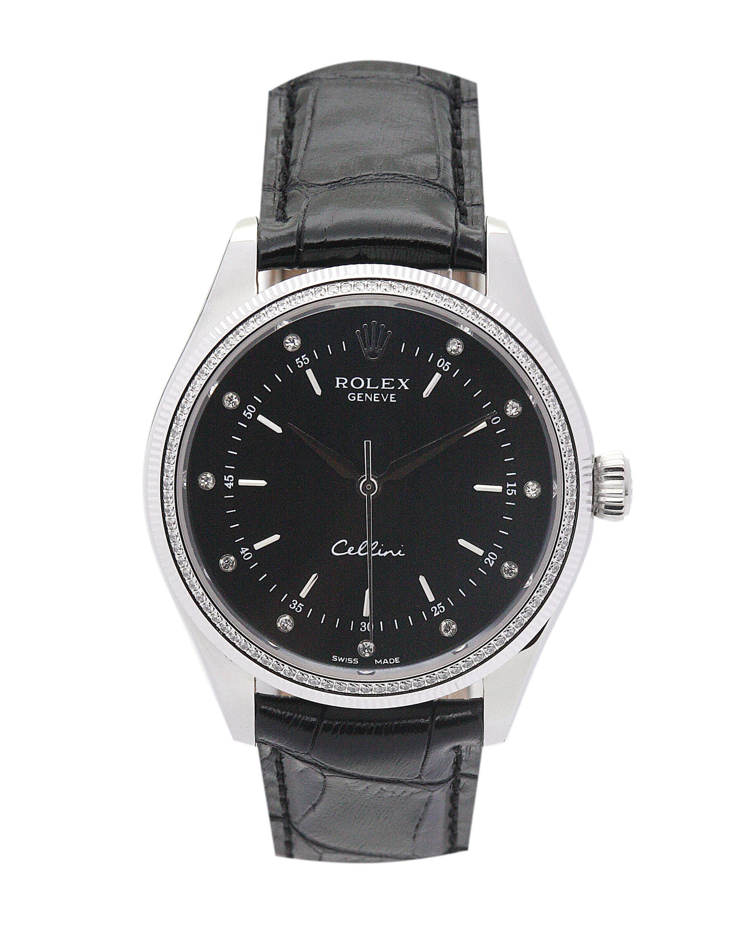 Rolex Cellini 5310 Ladies Replica Watch, Quartz Movement, 25 MM Case, Steel & White Gold, Black Dial