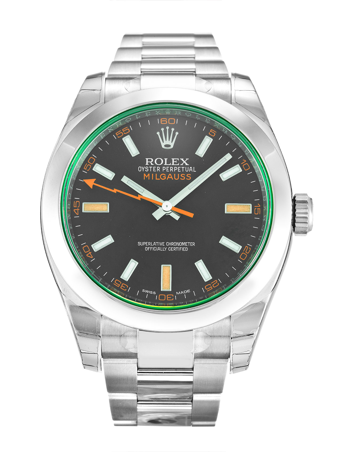 Rolex Milgauss 116400 GV Automatic Mens Watch, Black Baton Dial, Steel Case, 40mm