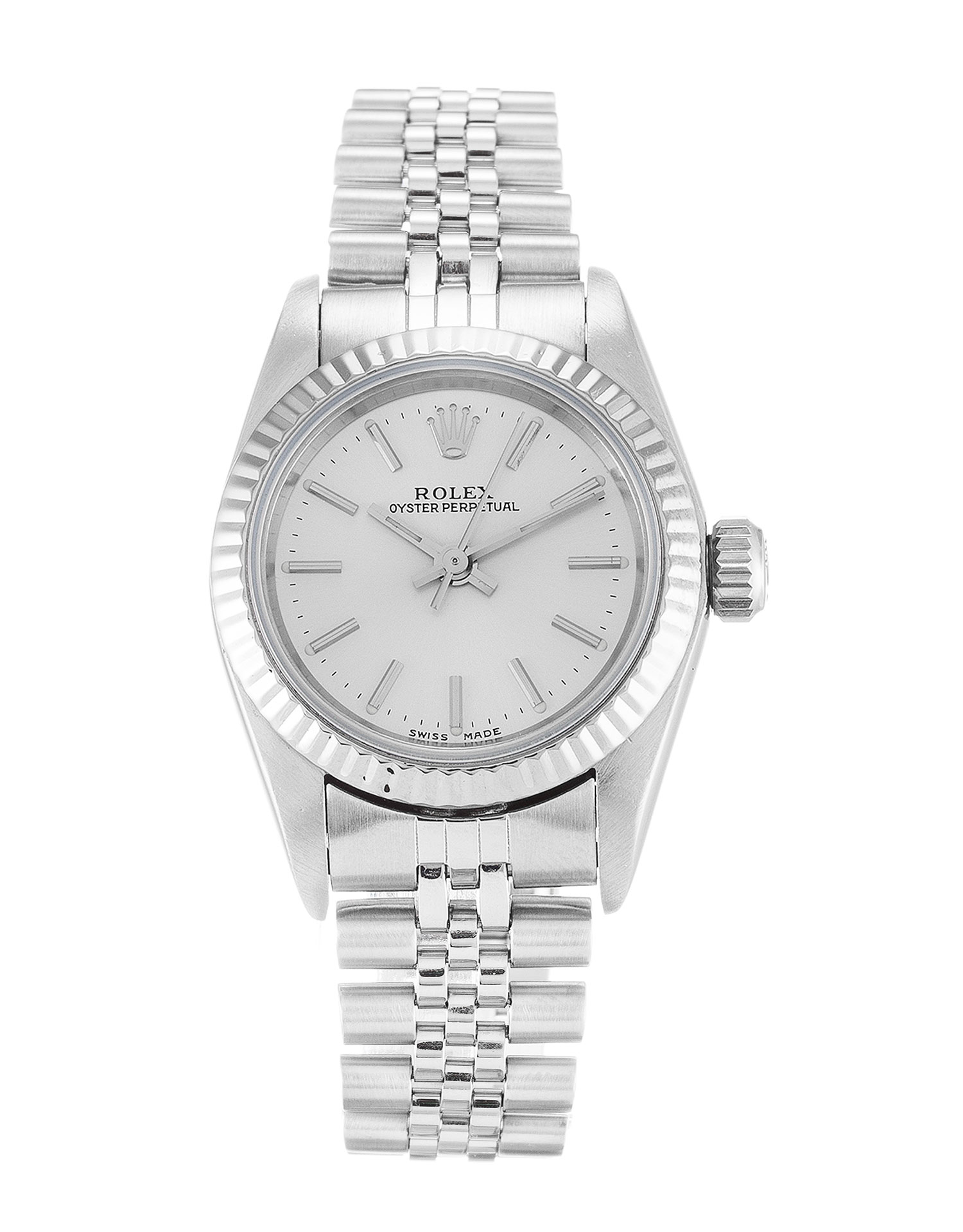 Rolex Lady Oyster Perpetual 67194 Replica Watch, Silver Baton Dial, 24mm Steel Case, Automatic