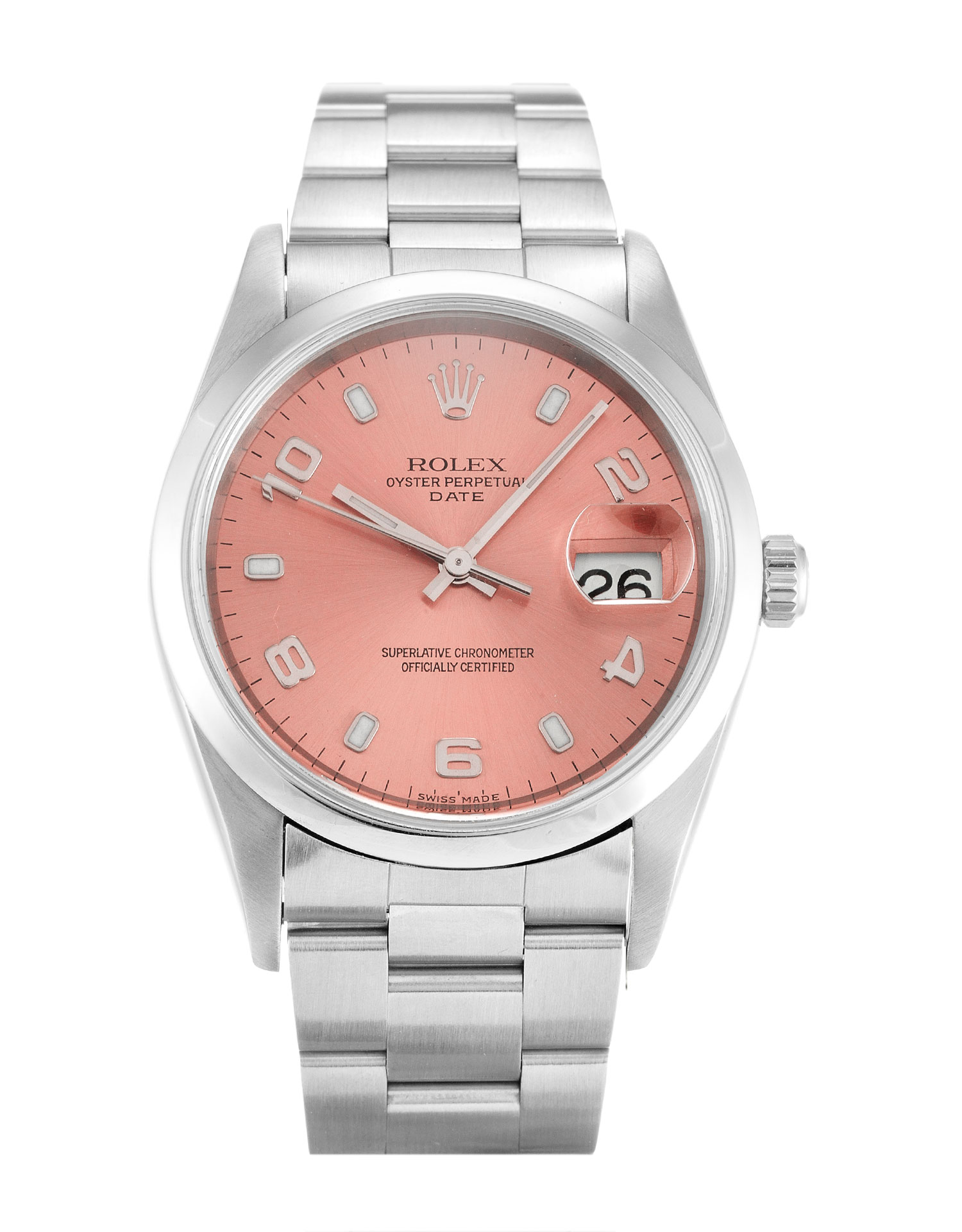 Rolex Oyster Perpetual Date 15200 Replica Watch, Automatic, 34 MM Steel Case, Salmon Arabic Dial