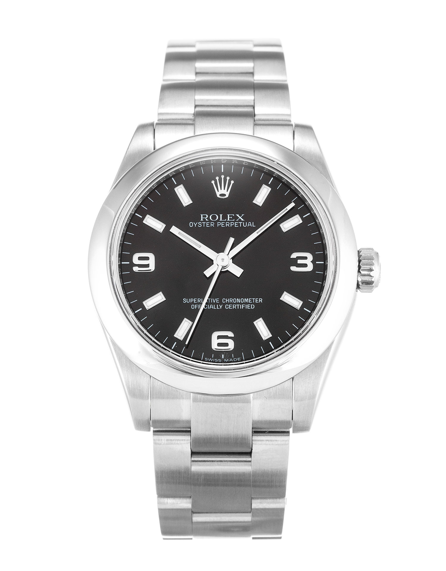 Rolex Lady Oyster Perpetual 177200 Automatic Movement Steel Case Black Arabic Dial 31MM Watch