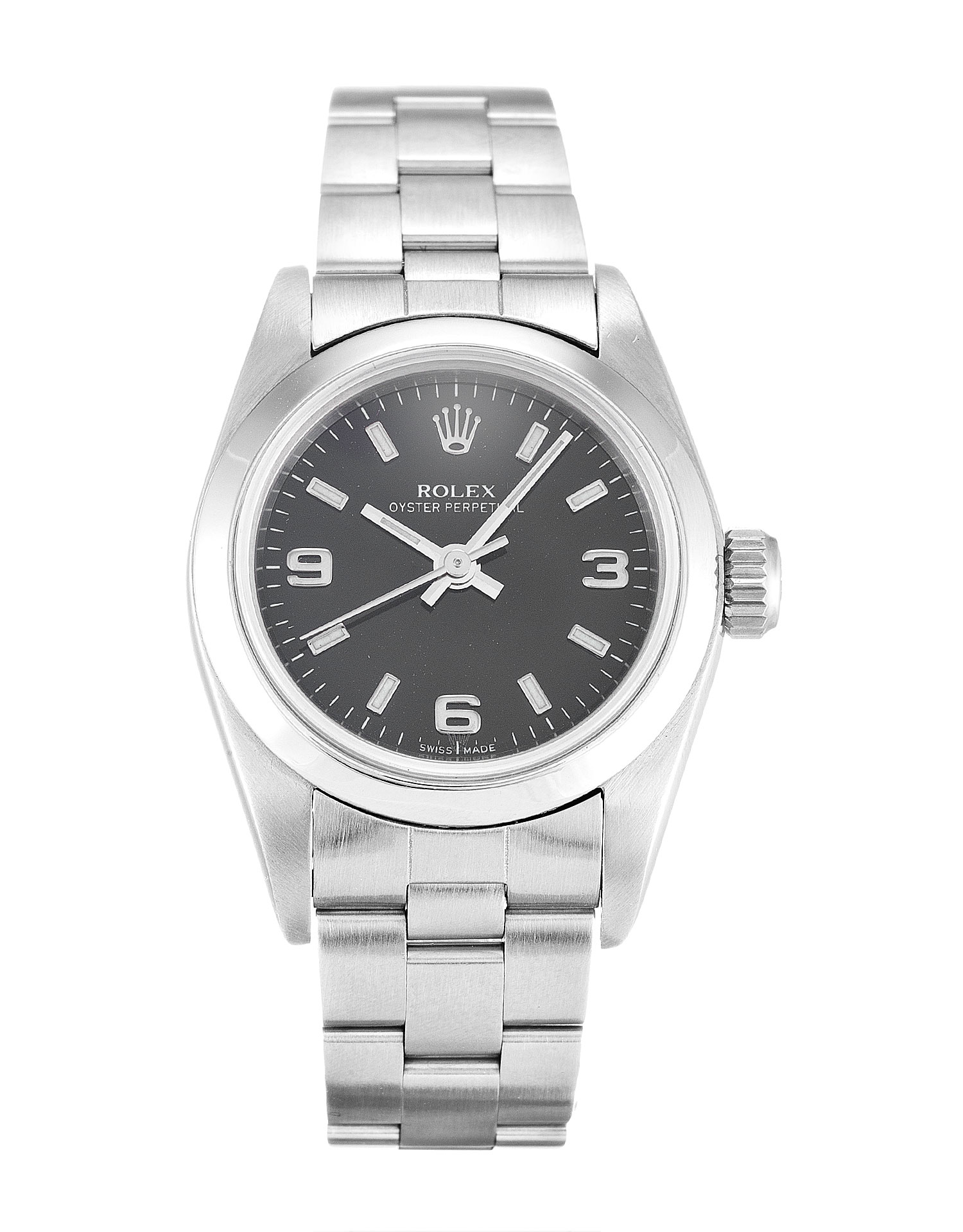 Rolex Lady Oyster Perpetual 67180 Automatic Movement Replica Watch, 26mm Steel Case, Black Arabic