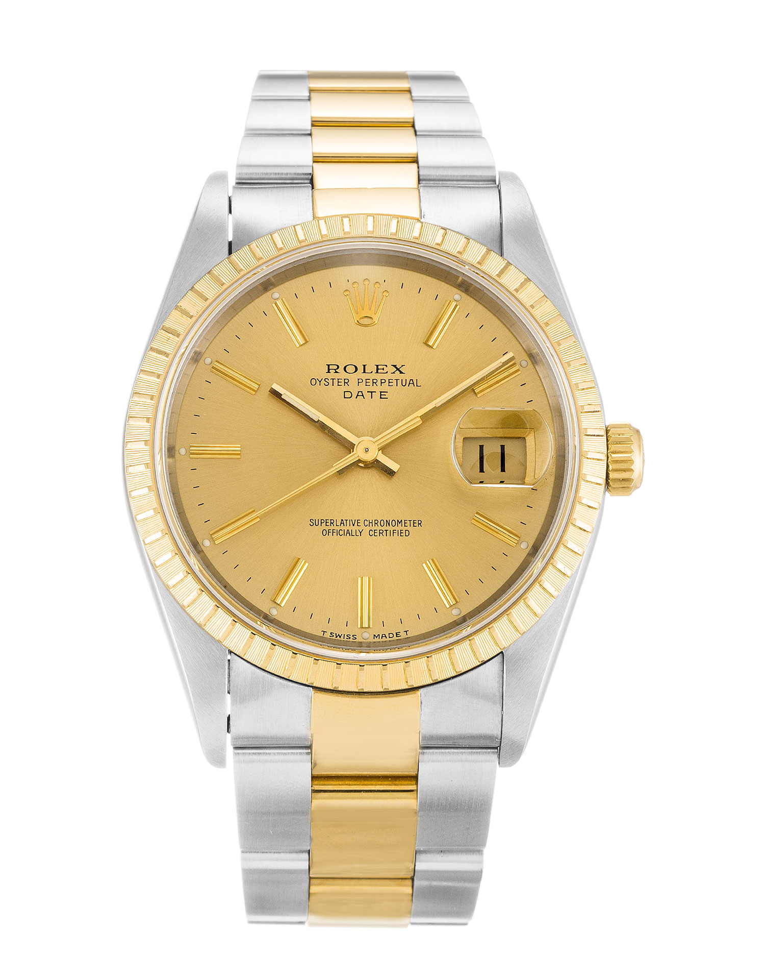 - Rolex Oyster Perpetual Date 15223 - Automatic - Steel & Yellow Gold Case - Champagne Baton