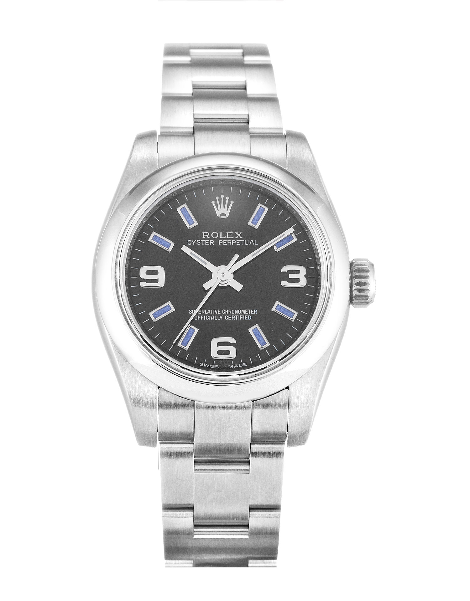 Rolex Lady Oyster Perpetual 176200 Automatic Replica Watch, 26MM Steel Case, Black Arabic Dial