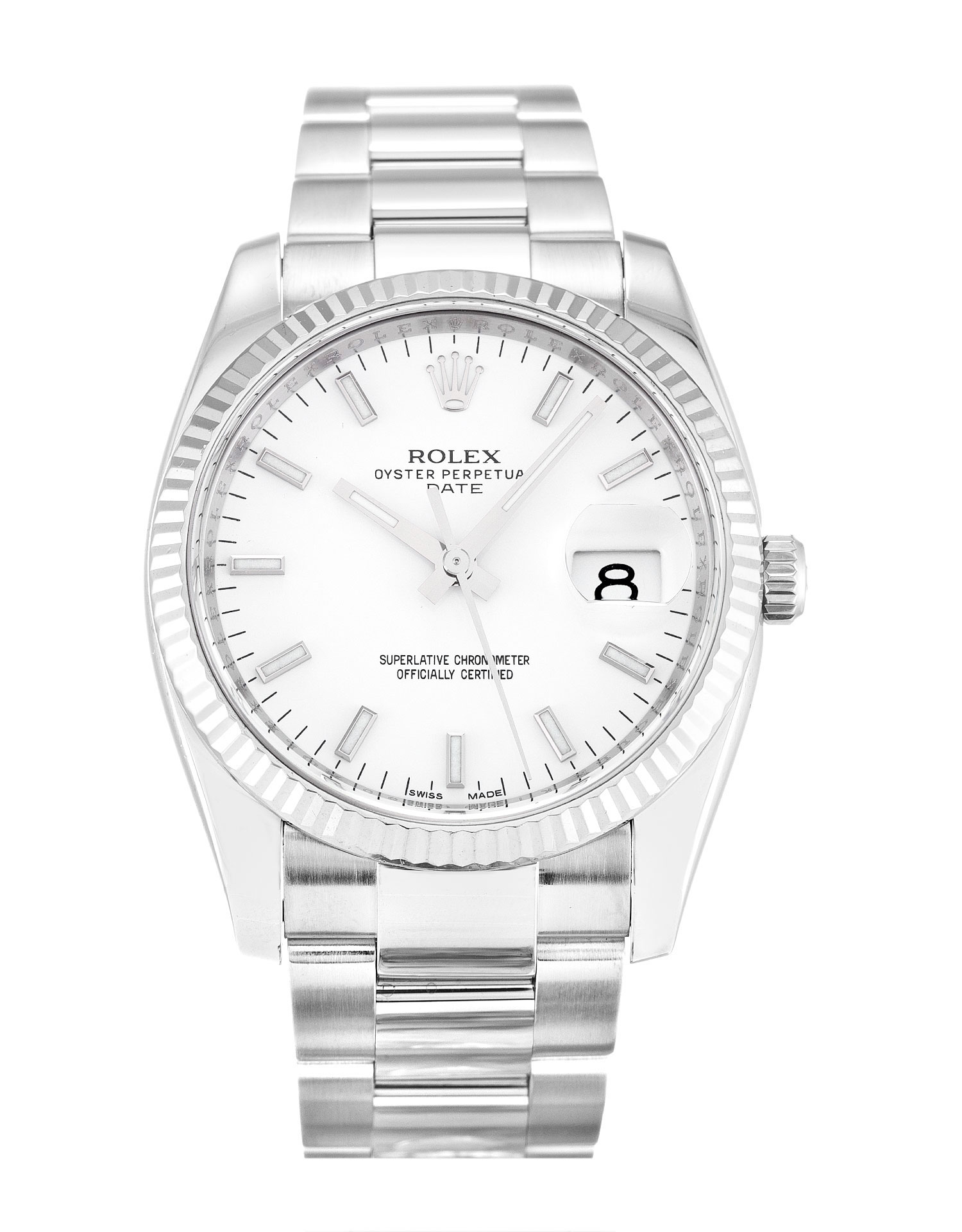 Rolex Oyster Perpetual Date 115234 Automatic Watch, 34MM Steel & White Gold Case, Unisex Baton Dial