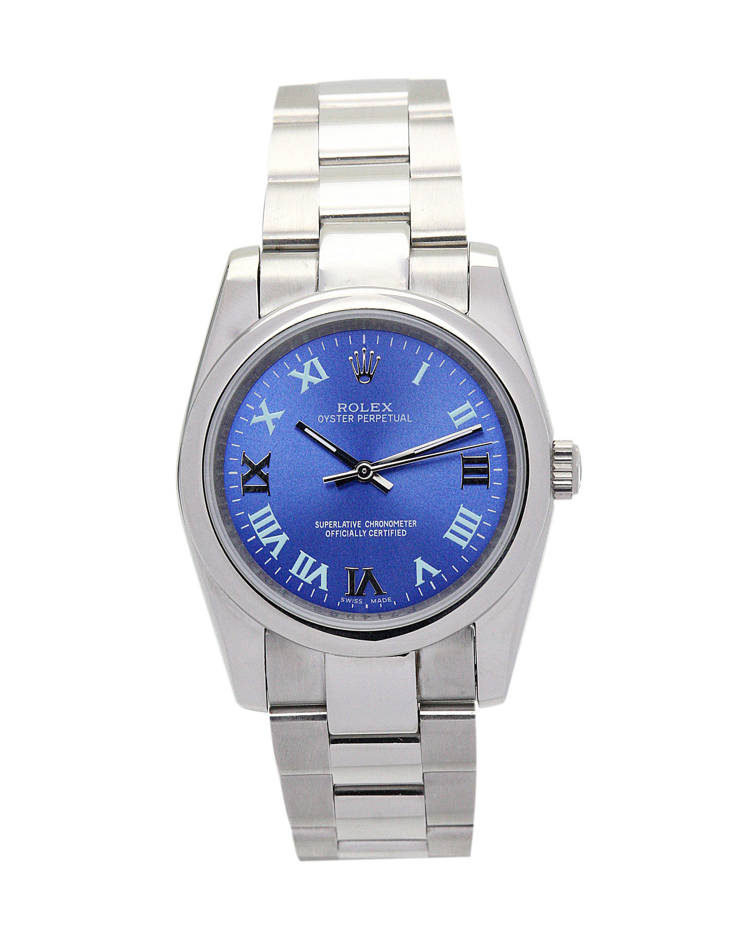Rolex Lady Oyster Perpetual 177200 Replica Watch, Automatic Movement, 31MM Steel Case, Blue Roman