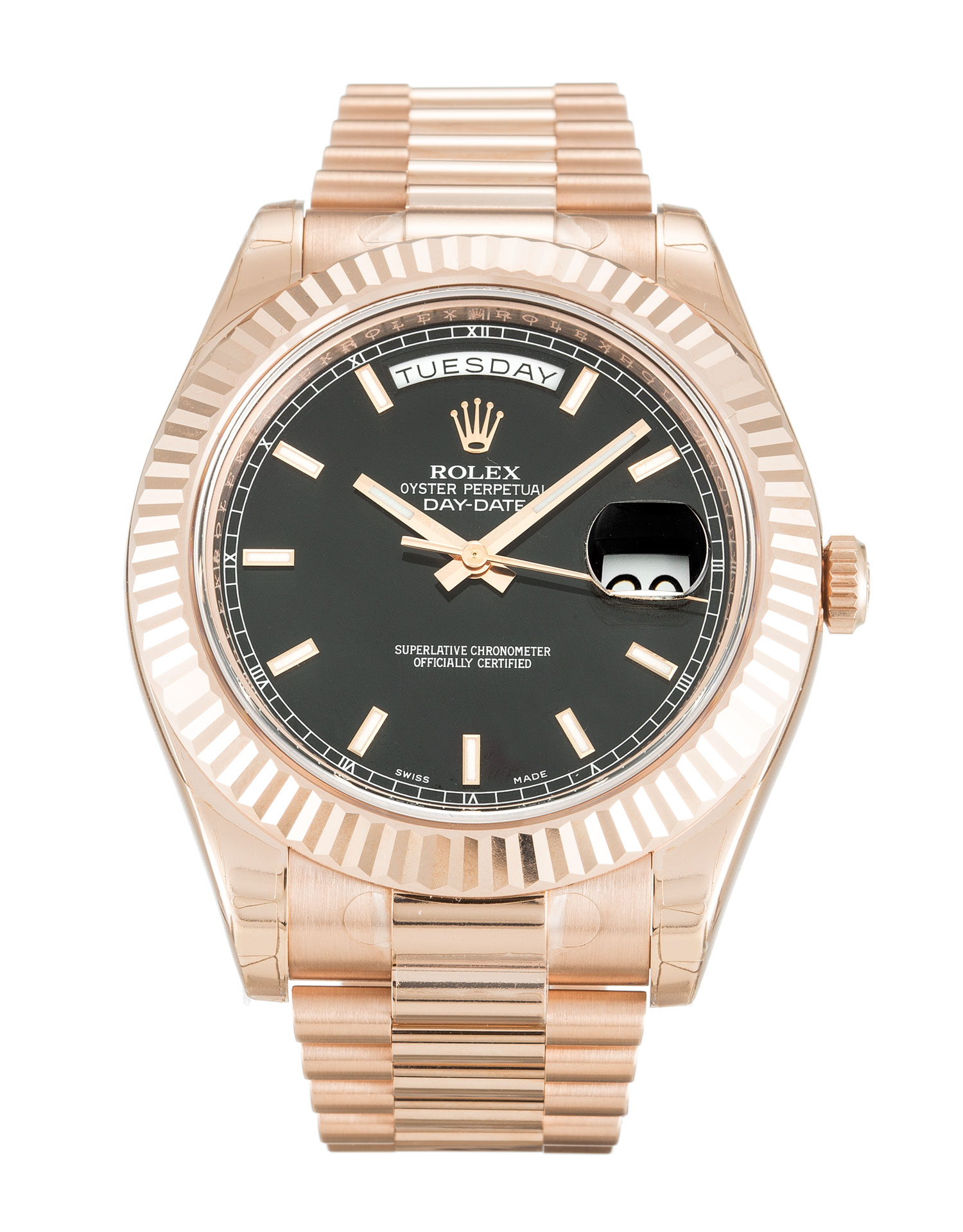 Rolex Day-Date II 218235 Automatic Rose Gold Case Baton Dial Watch, Replica Watch