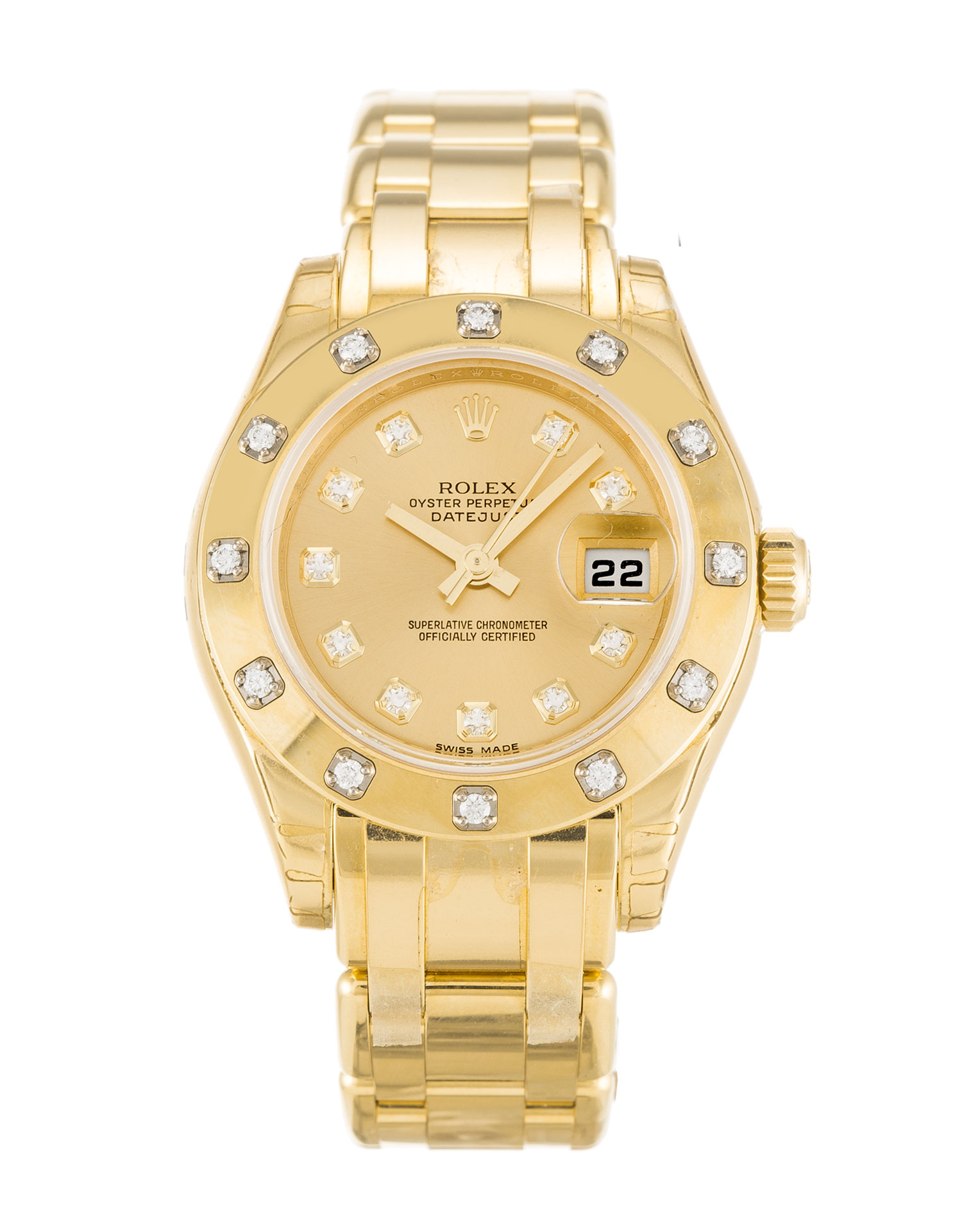 Rolex Pearlmaster 80318-29 MM Replica Watch, Automatic Movement, Yellow Gold Case, Diamond Dial