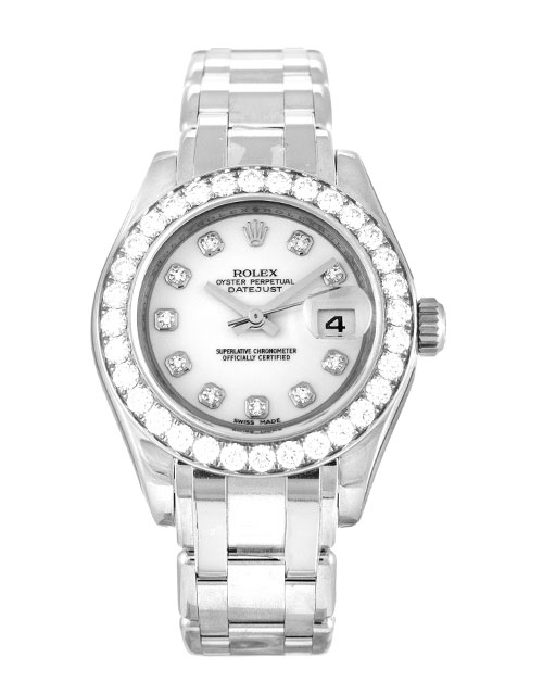 Rolex Replica Pearlmaster 80299 Ladies Automatic White Gold Diamonds 29mm Water Replica Watch