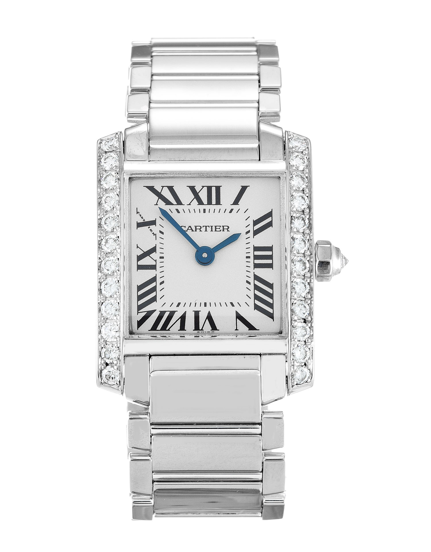 Cartier Tank Francaise WE1002S3, Quartz, 25mm White Gold, Diamonds, Roman Numeral Dial, Replica