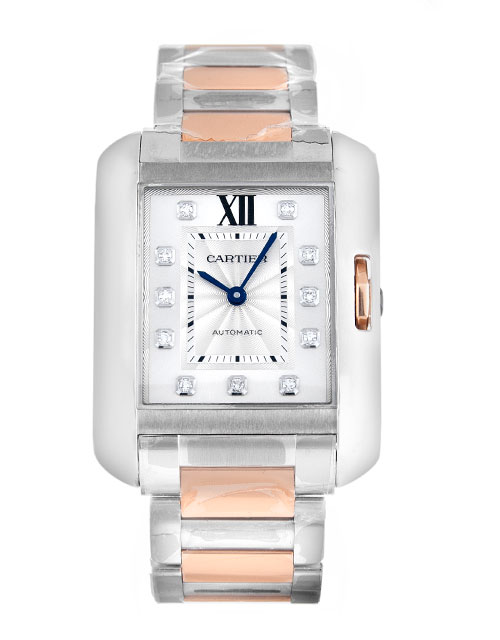 Cartier Tank Anglaise WT100025 Replica Watch, Automatic, Silver Dial, Steel & Rose Gold Case, Ladies