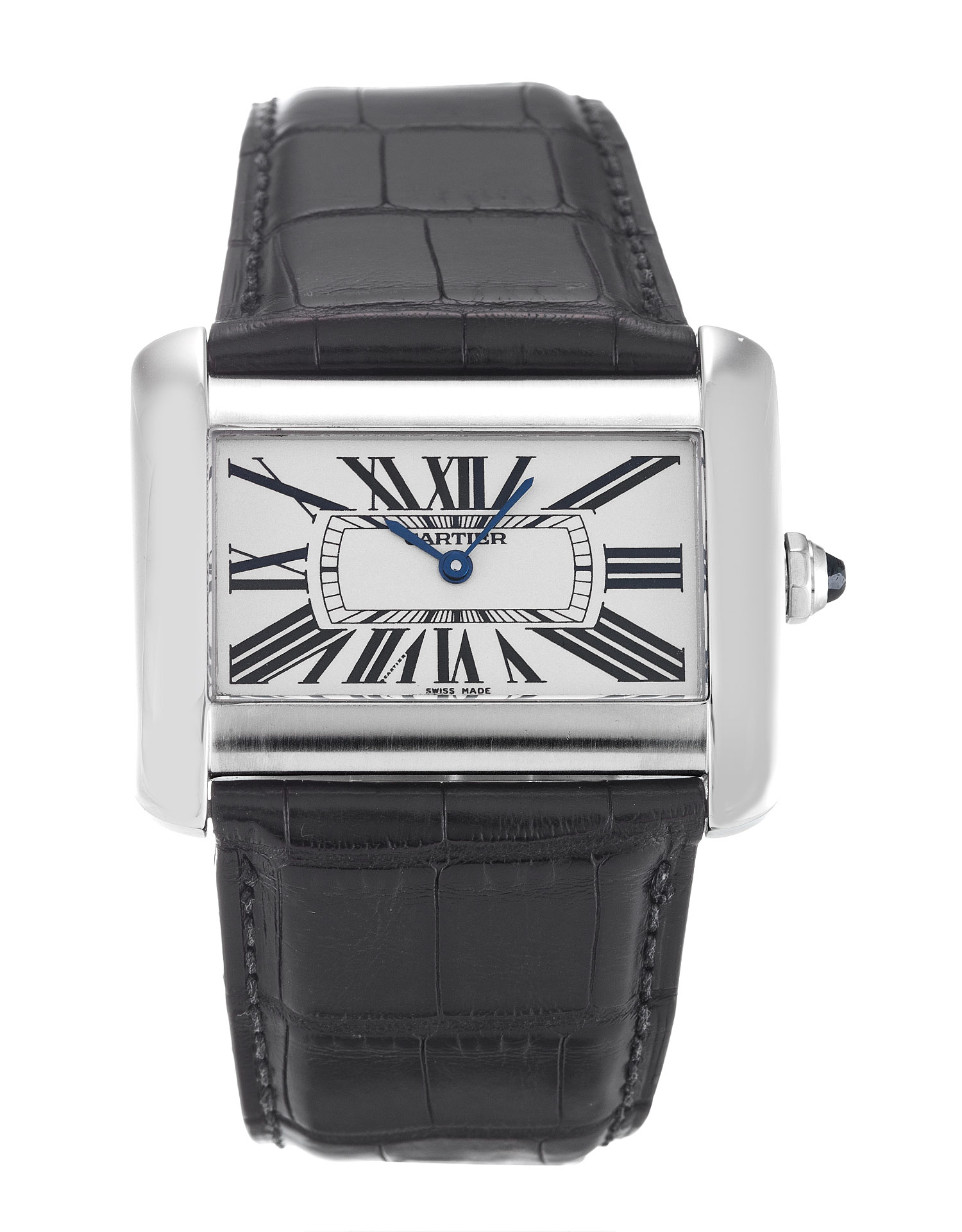Cartier Tank Divan W6300655 Mens Replica Watch, Silver Roman Numeral Dial, Steel Case, Crocodile
