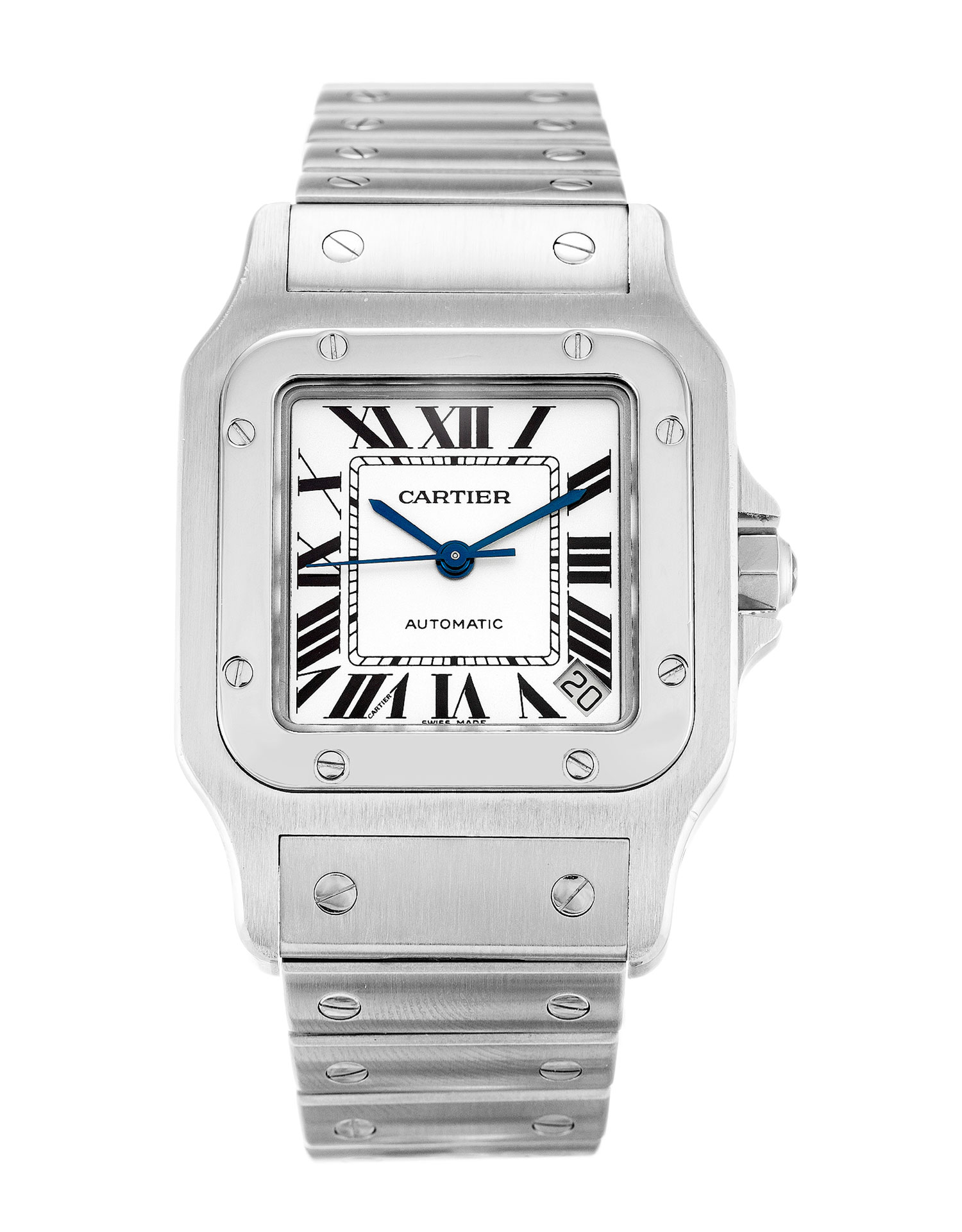Cartier Santos W20098D6 Mens Automatic Watch, 45mm Steel Case, Silver Roman Numeral Dial