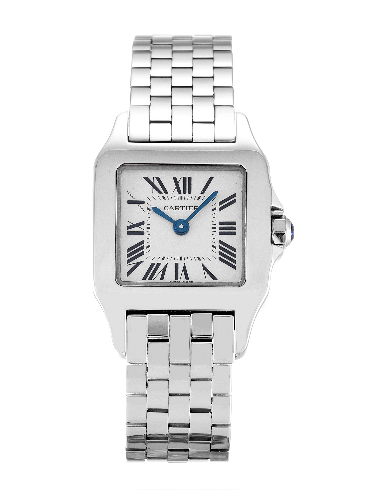 Cartier Santos Demoiselle W25064Z5 Ladies Quartz Watch, Silver Roman Numeral, Steel Case &