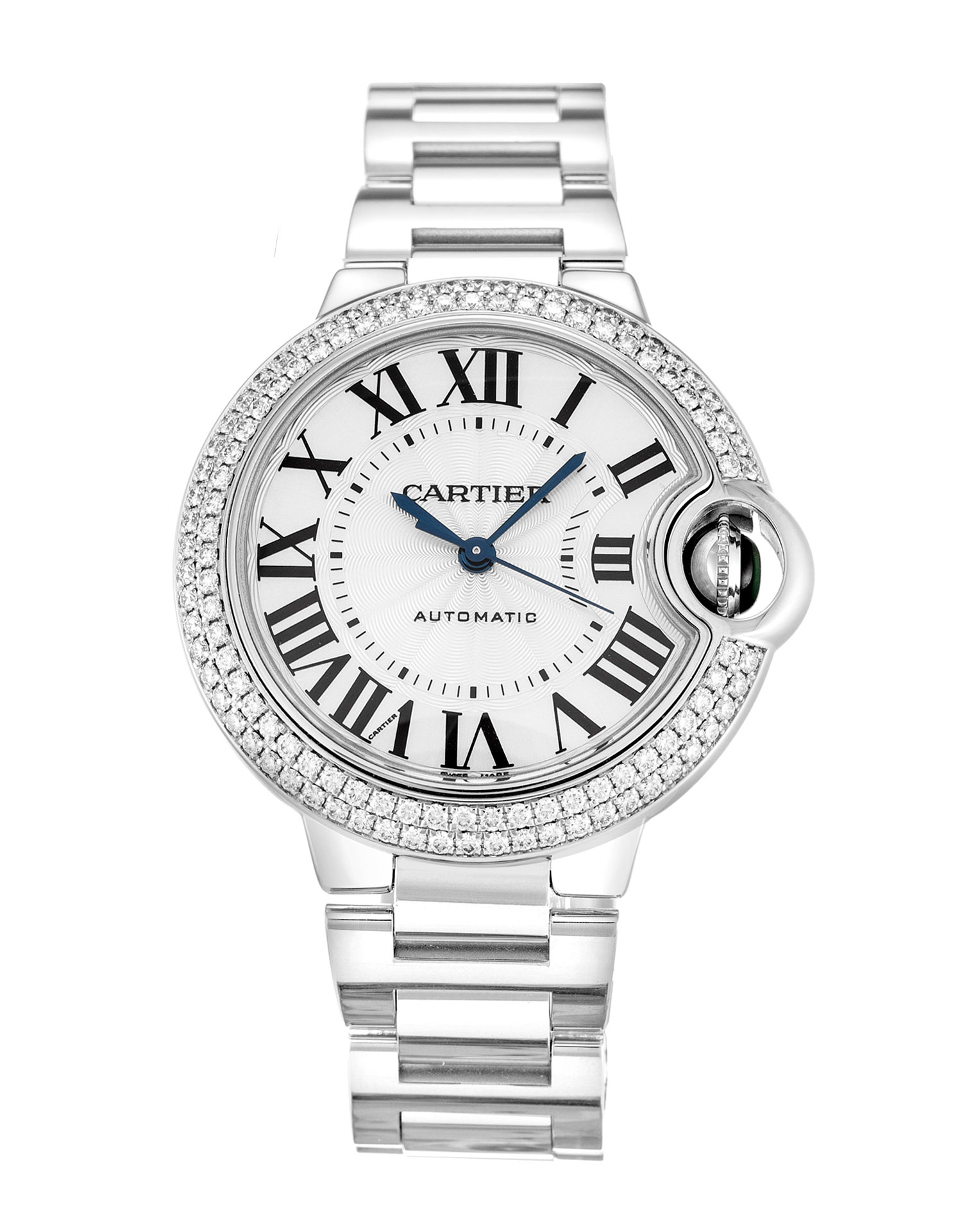 Cartier Ballon Bleu WE902035 Ladies Replica Watch, White Gold Case & Bracelet, Silver Roman Numeral